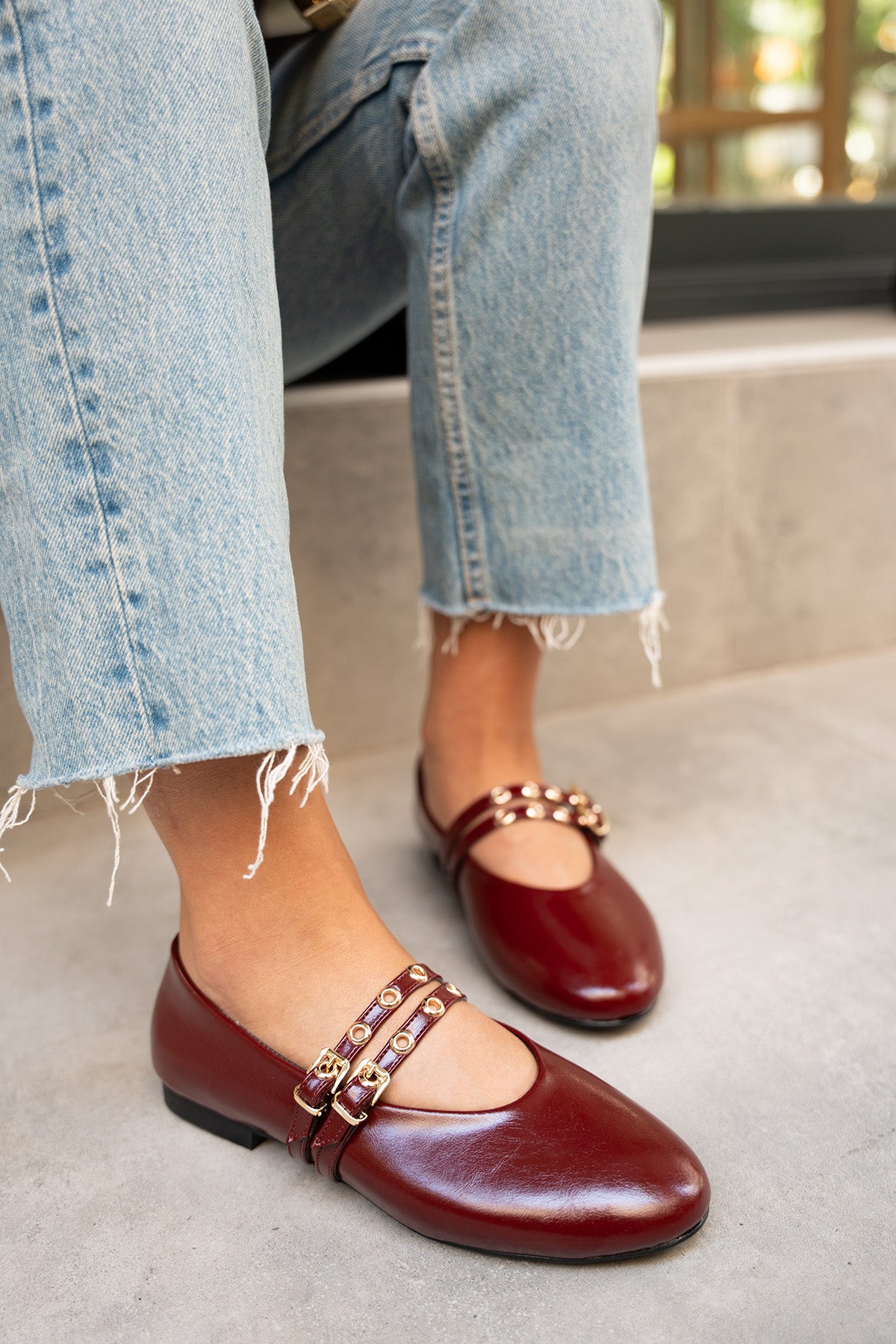 Pari Gold Tokalı Babet - BORDO DERİ