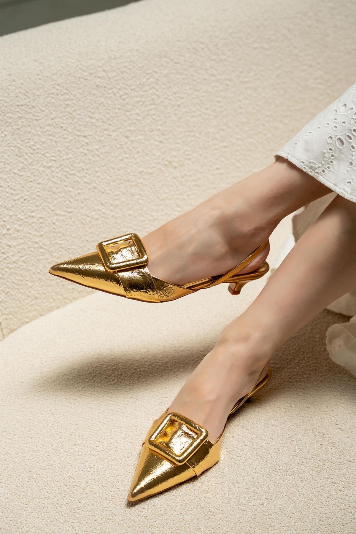Nicole Tokalı Topuklu Ayakkabı - GOLD