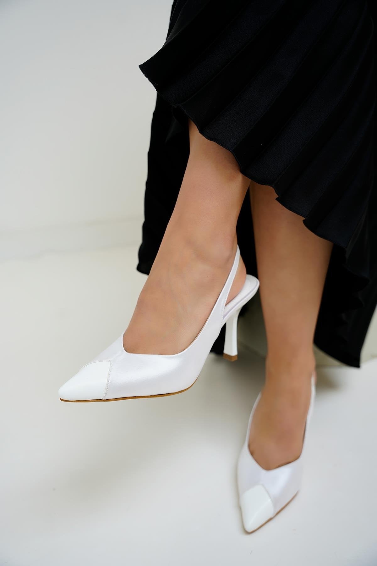KRİSTİN TOPUKLU AYAKKABI - BEYAZ SATEN