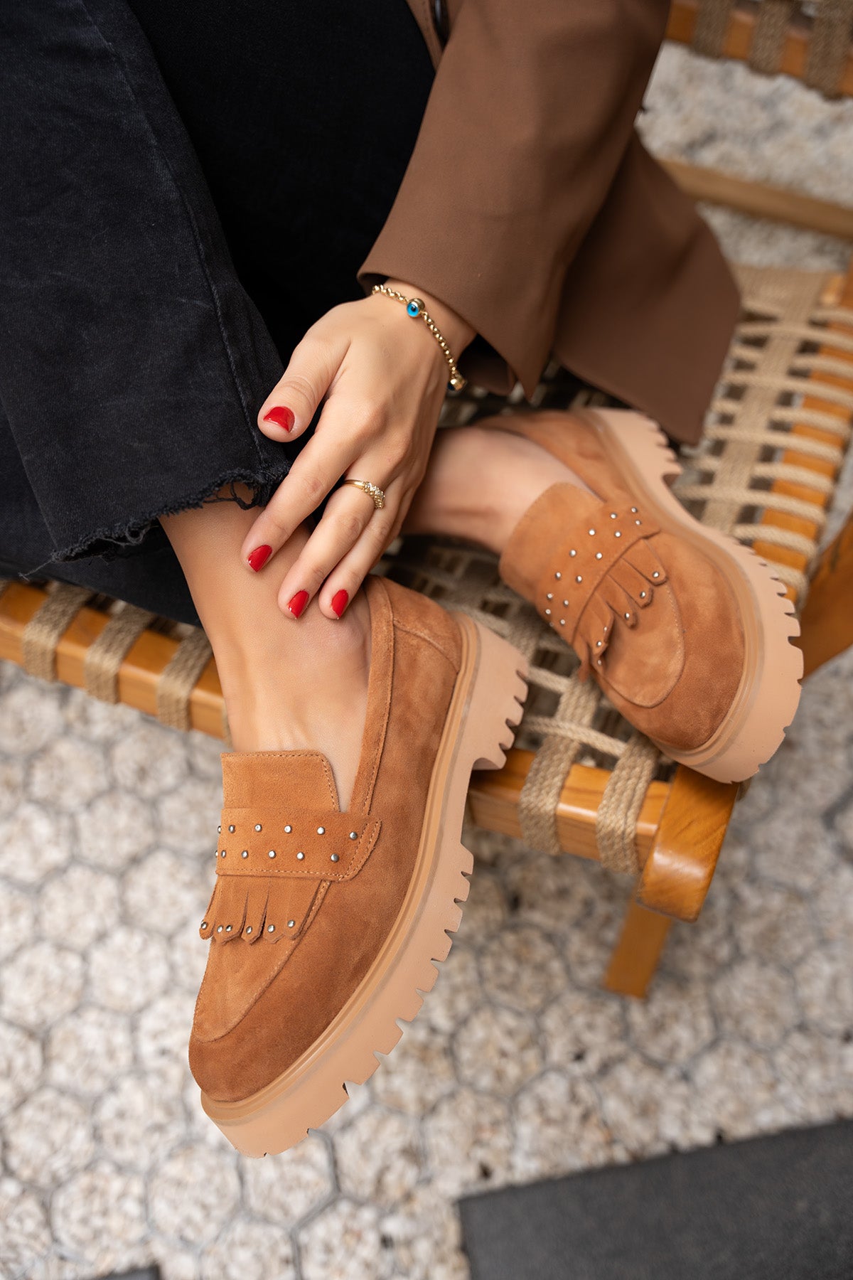 Charles Troklu Püskül Detaylı Hakiki Deri Loafer - TABA SÜET