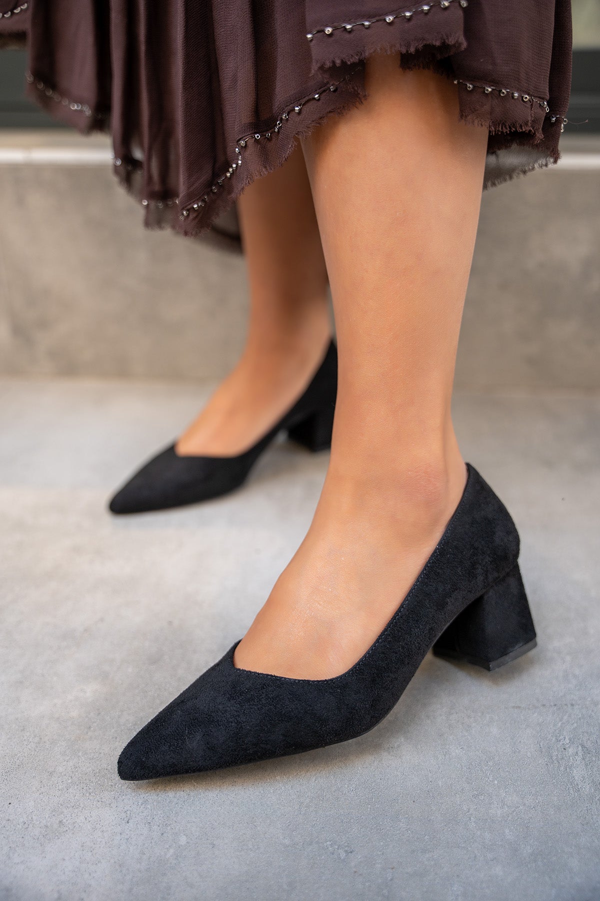 Fiona Kalın Topuklu Ayakkabı - SİYAH SÜET