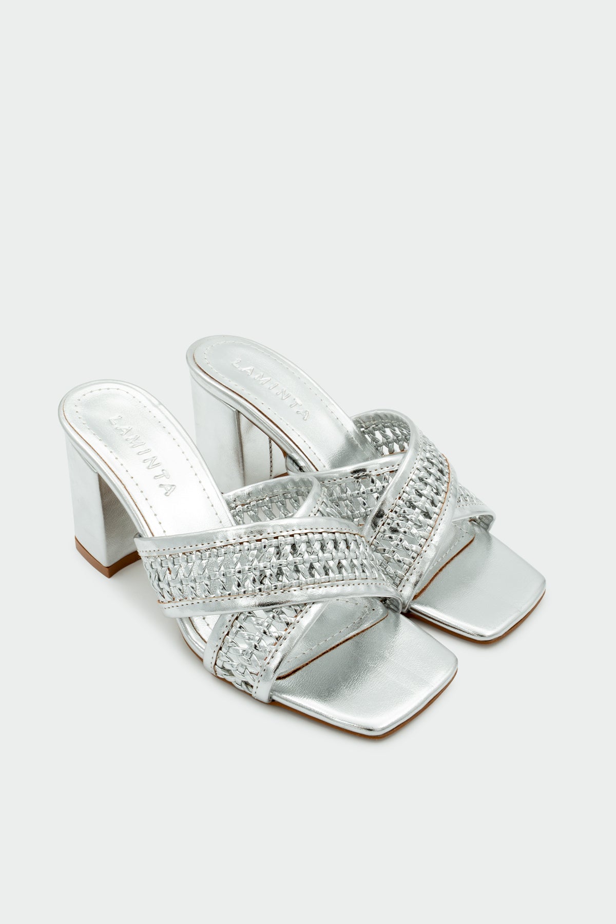 Tyler Örgü Detaylı Çapraz Kadın Topuklu Terlik - Silver