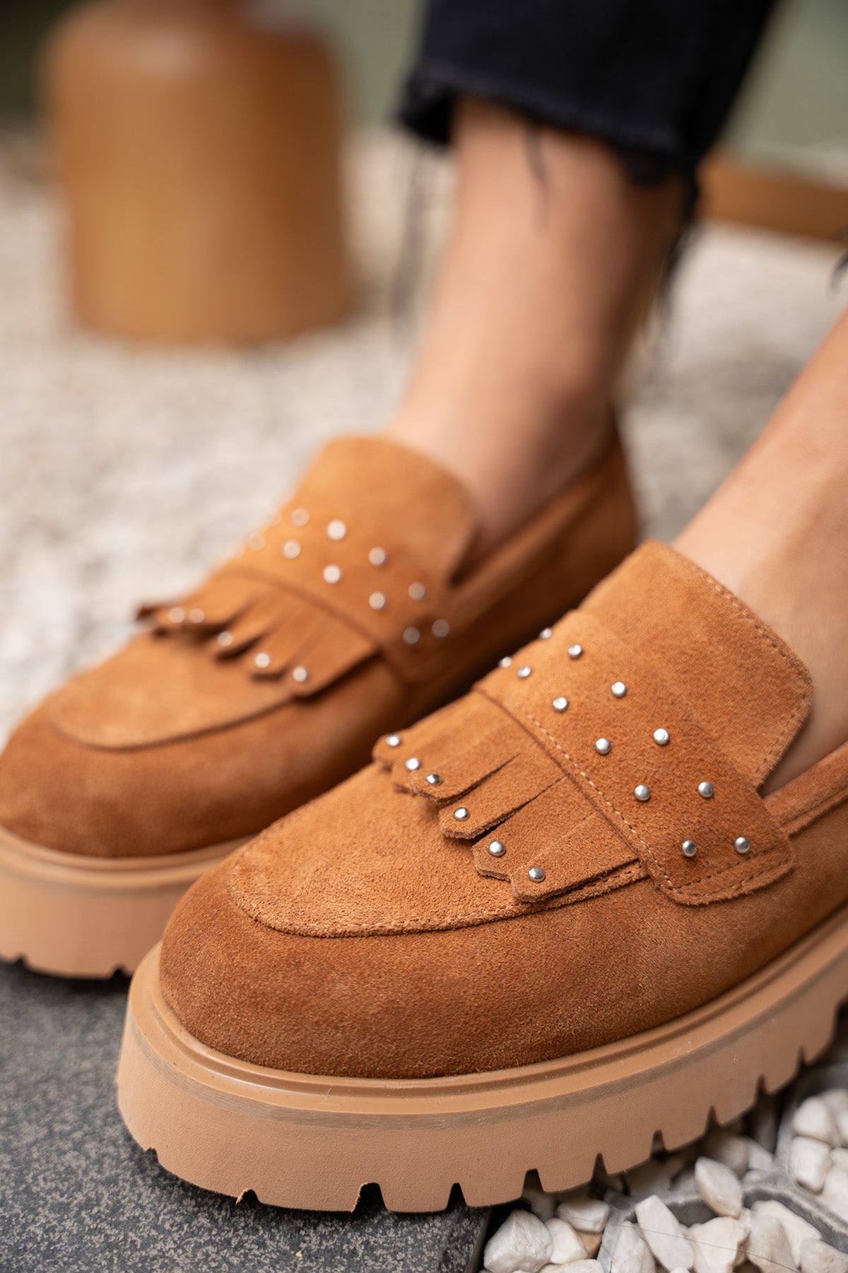 Charles Troklu Püskül Detaylı Hakiki Deri Loafer - TABA SÜET