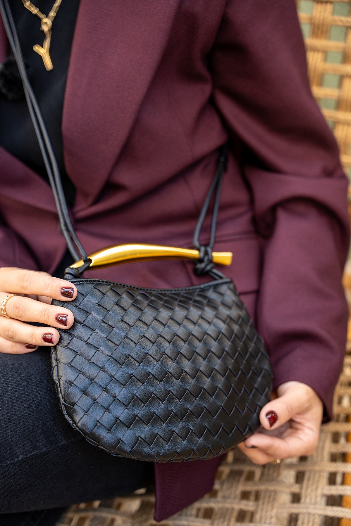 Long Örgü Detaylı Çapraz Çanta - SİYAH