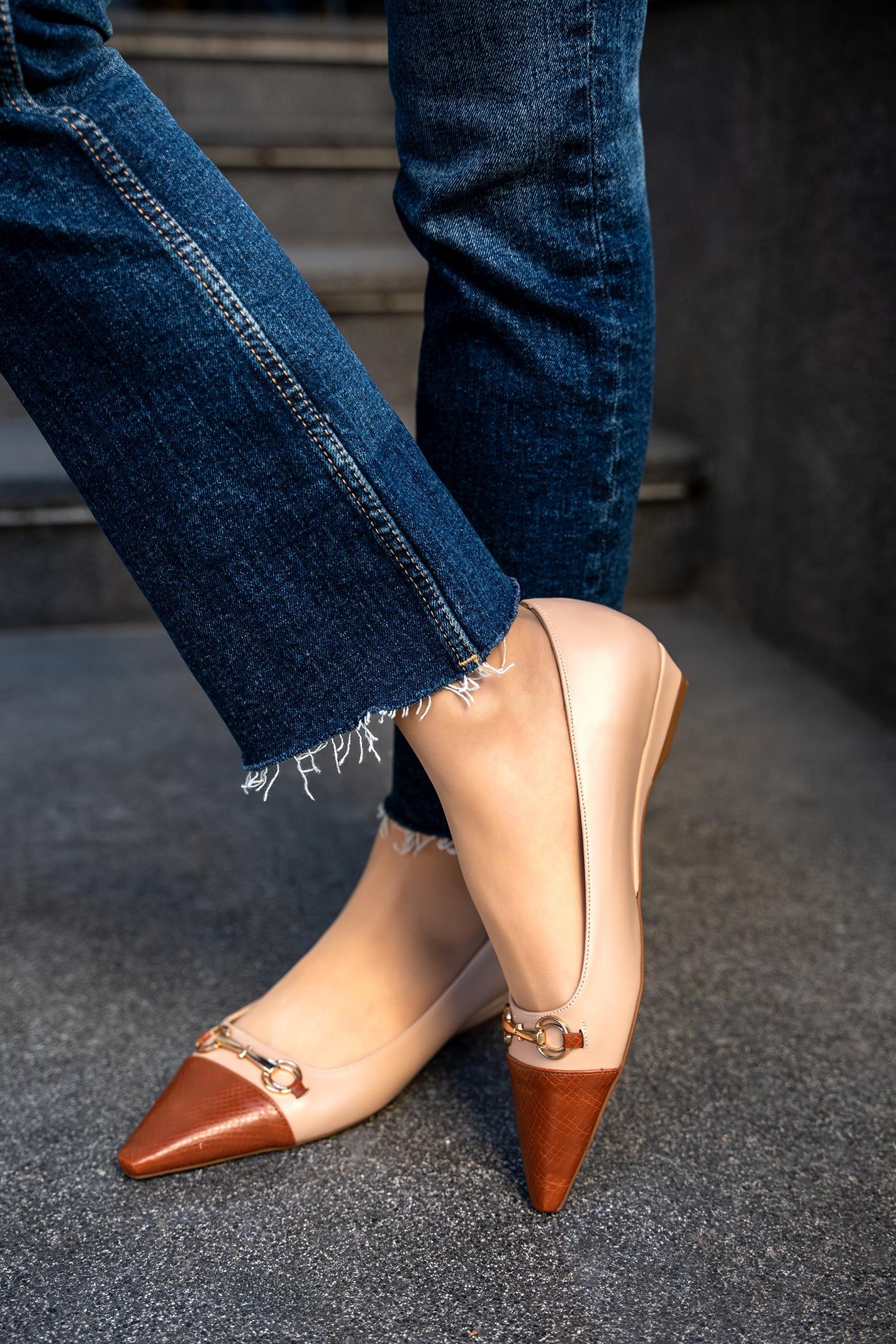 VOYEN GOLD TOKA DETAYLI KADIN BABET - NUDE