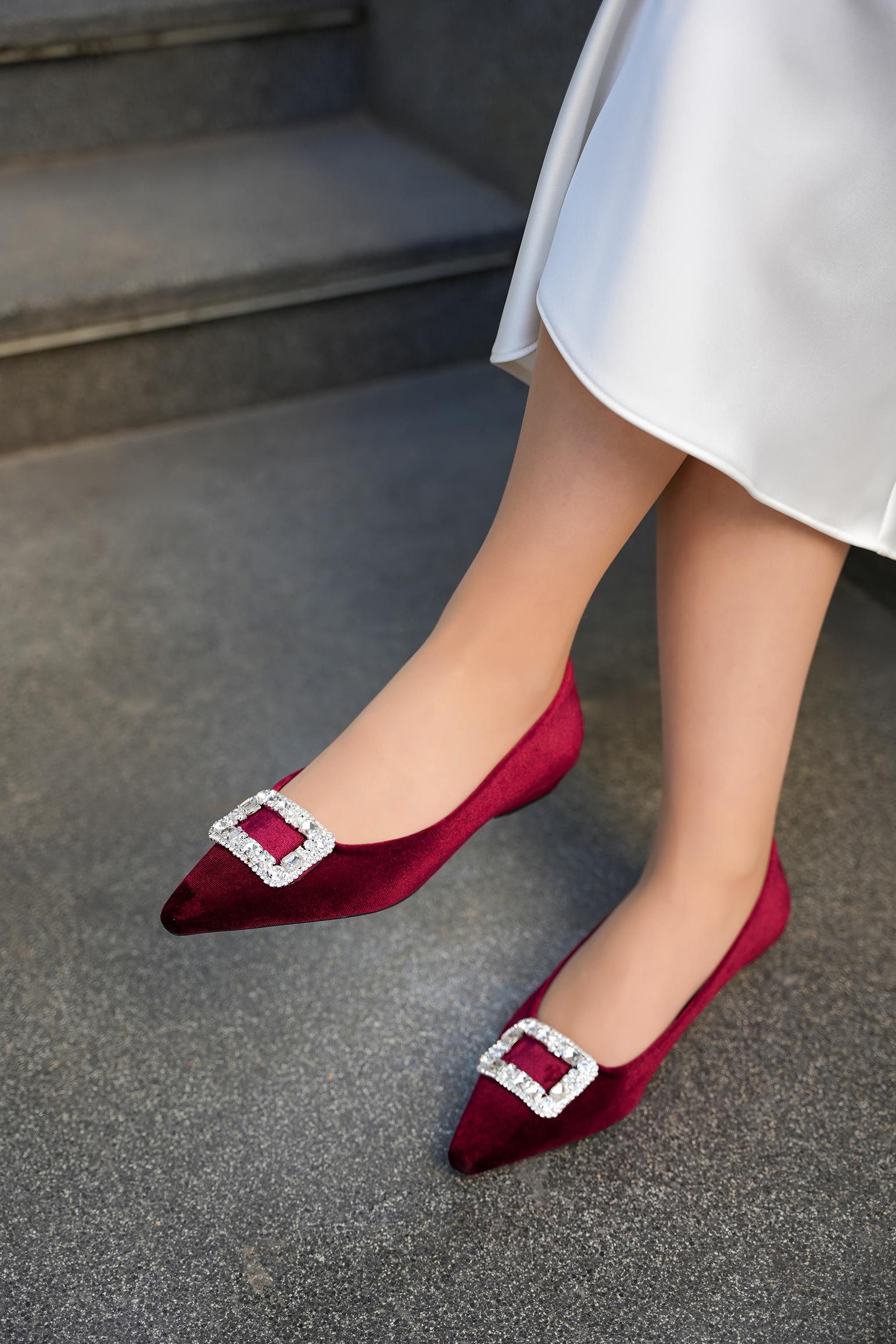 CARTY TAŞLI TOKA DETAYLI KADIN BABET - BORDO