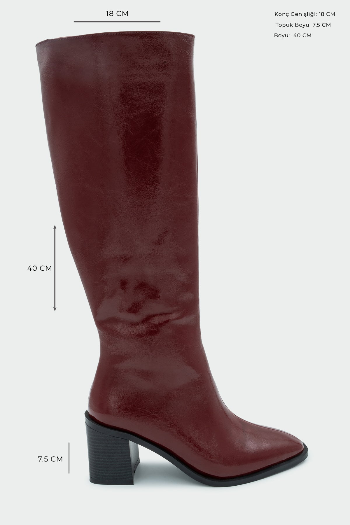 Volera Küt Burun Topuklu Çizme - BORDO DERİ