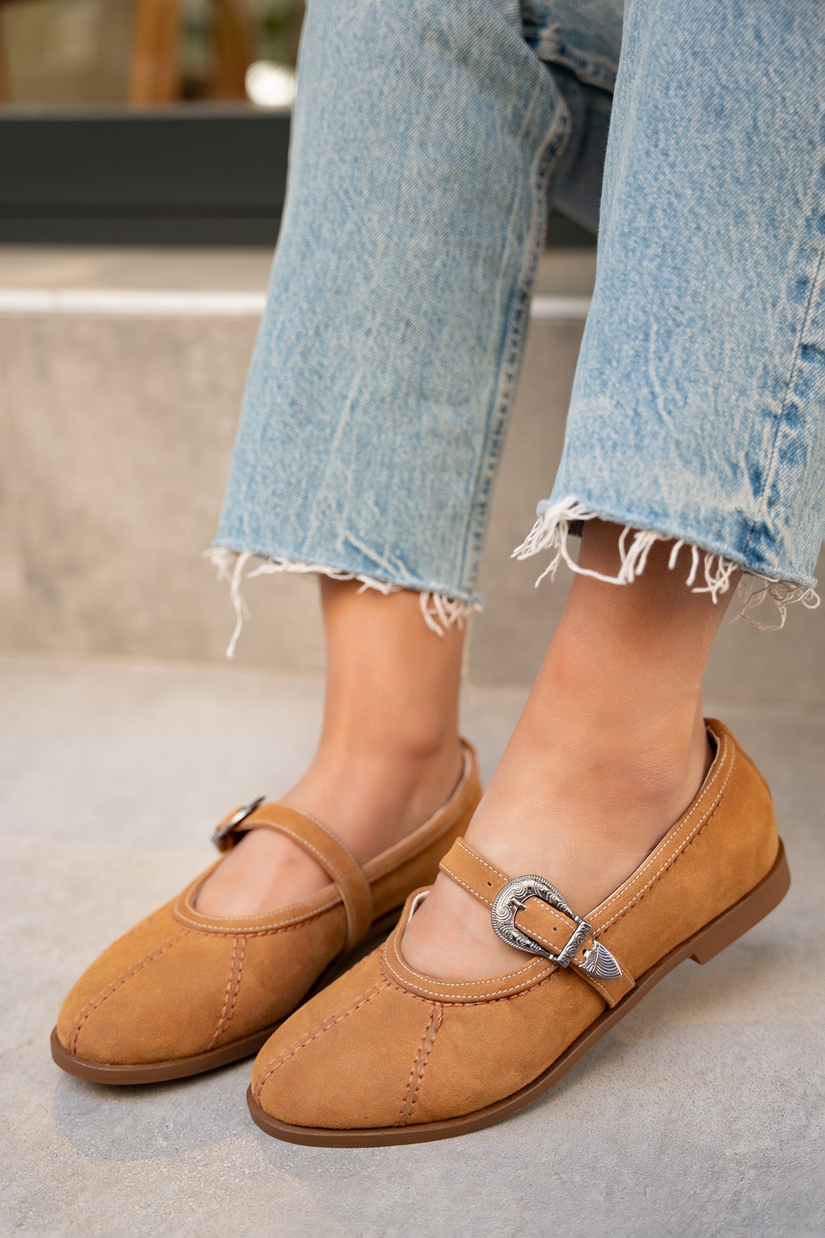 Opsis Düz Taban Kemer Detaylı Babet - TABA SÜET