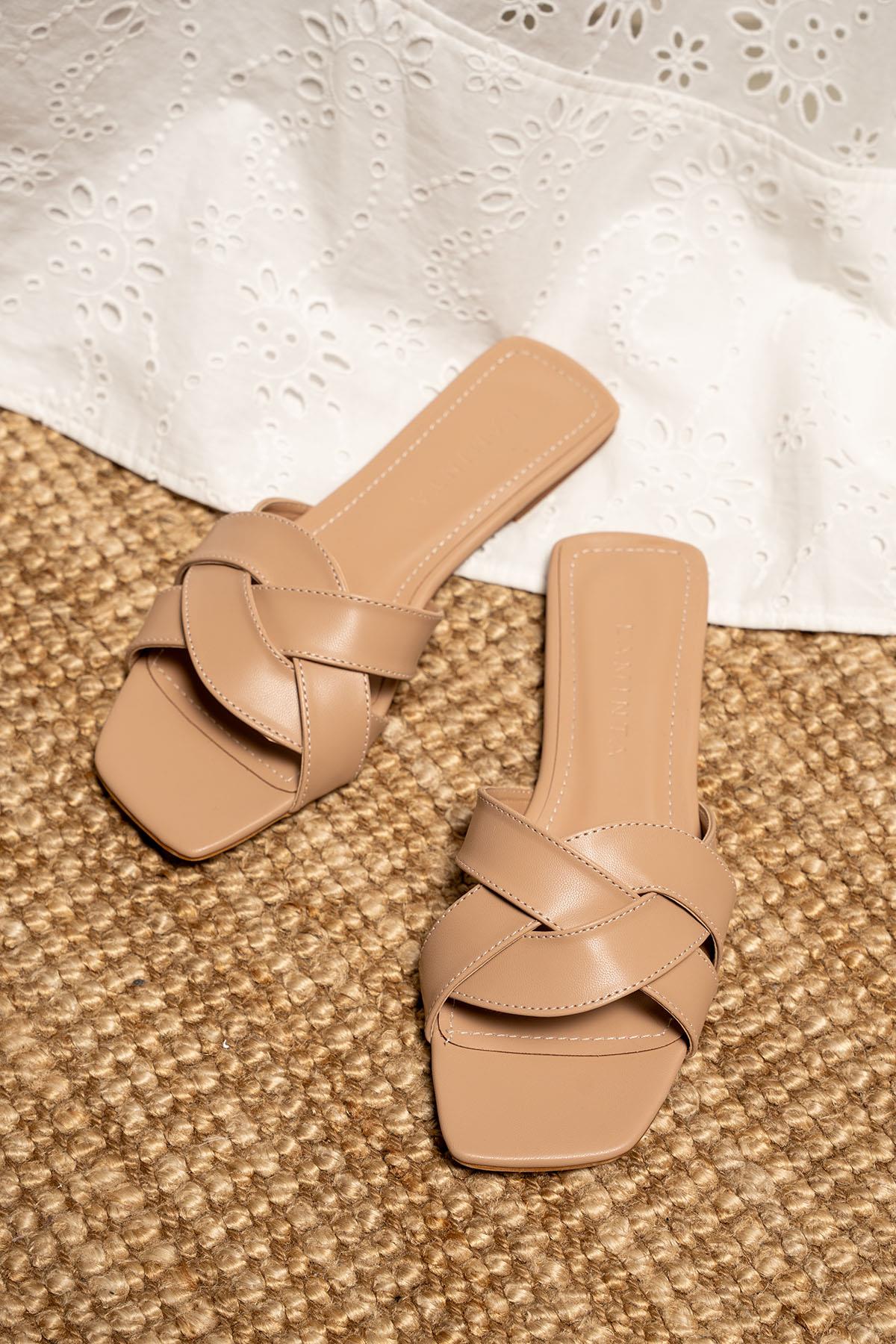 Kaizen Örgü Detaylı Düz Terlik - NUDE