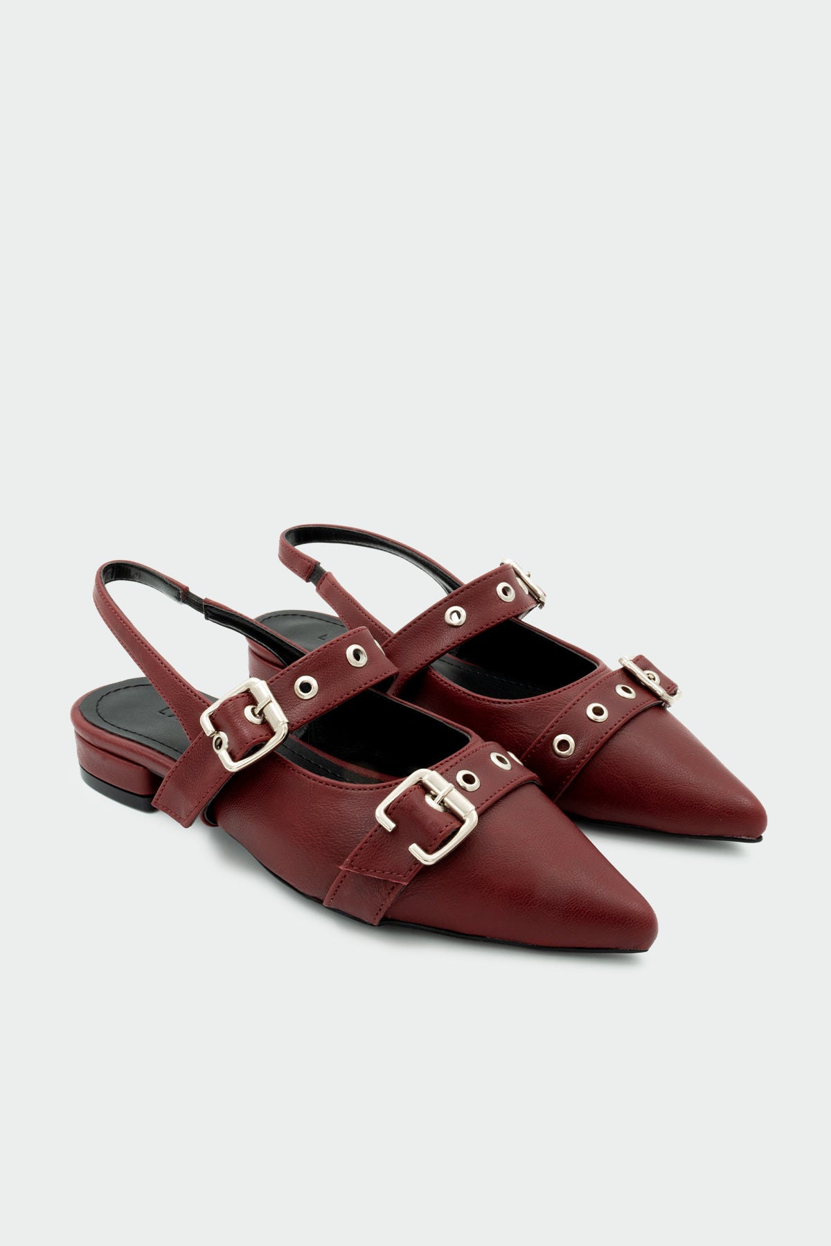 Raund Toka Detaylı Sivri Burun Kadın Babet - BORDO