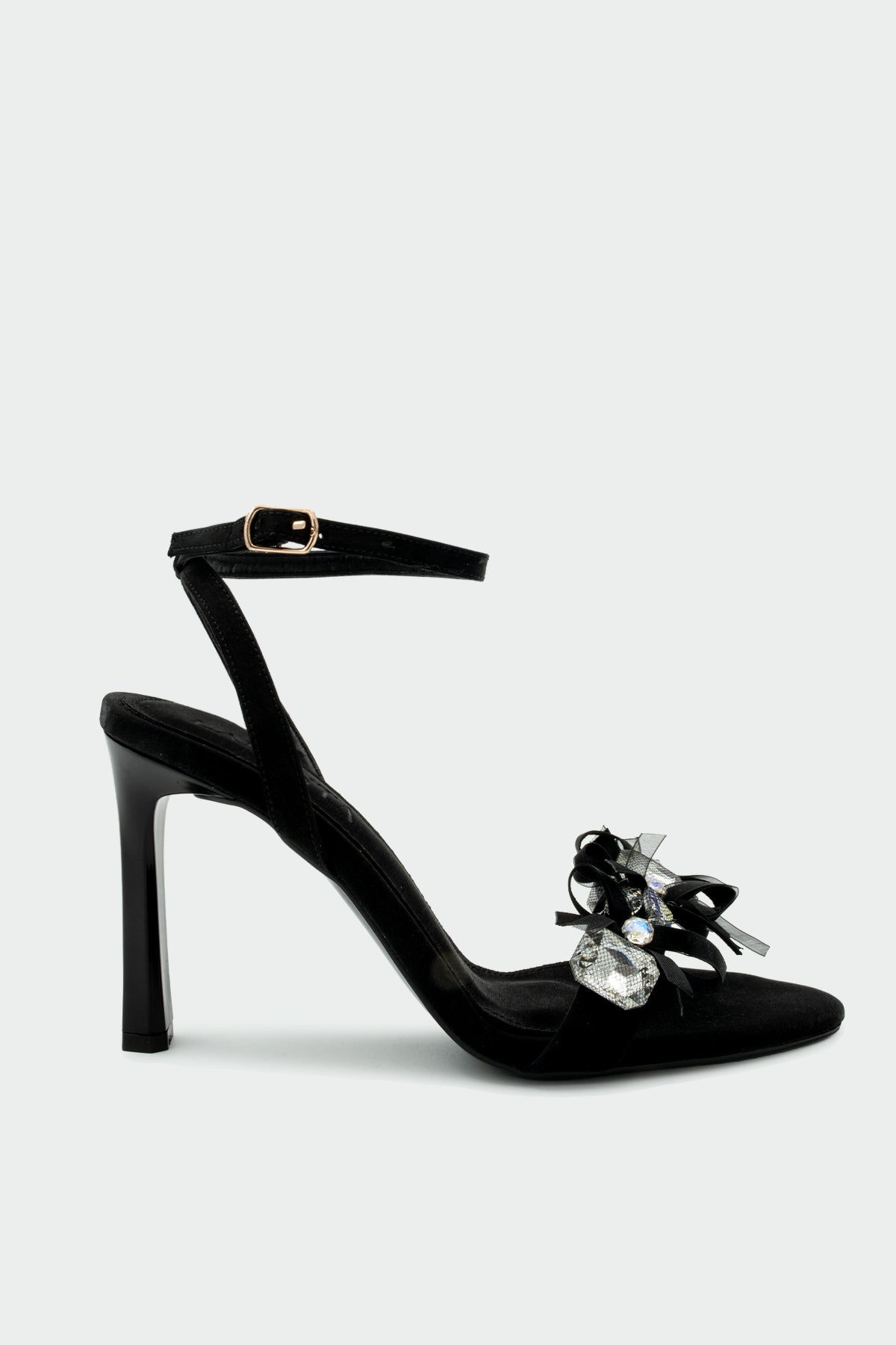 Yeco Taşlı Tek Bant Kadın Topuklu Ayakkabı - SİYAH