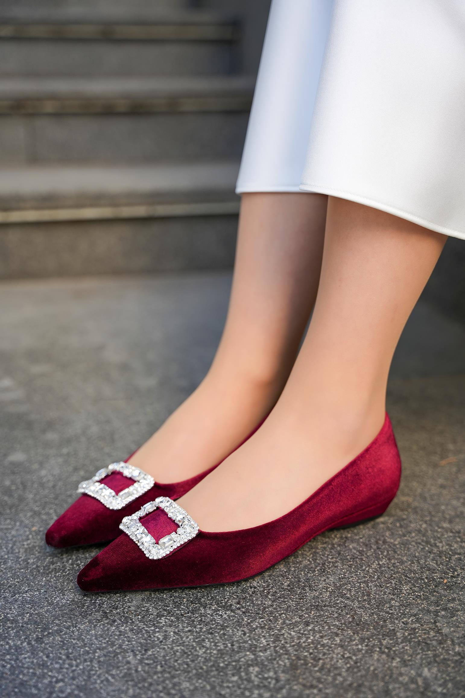 CARTY TAŞLI TOKA DETAYLI KADIN BABET - BORDO