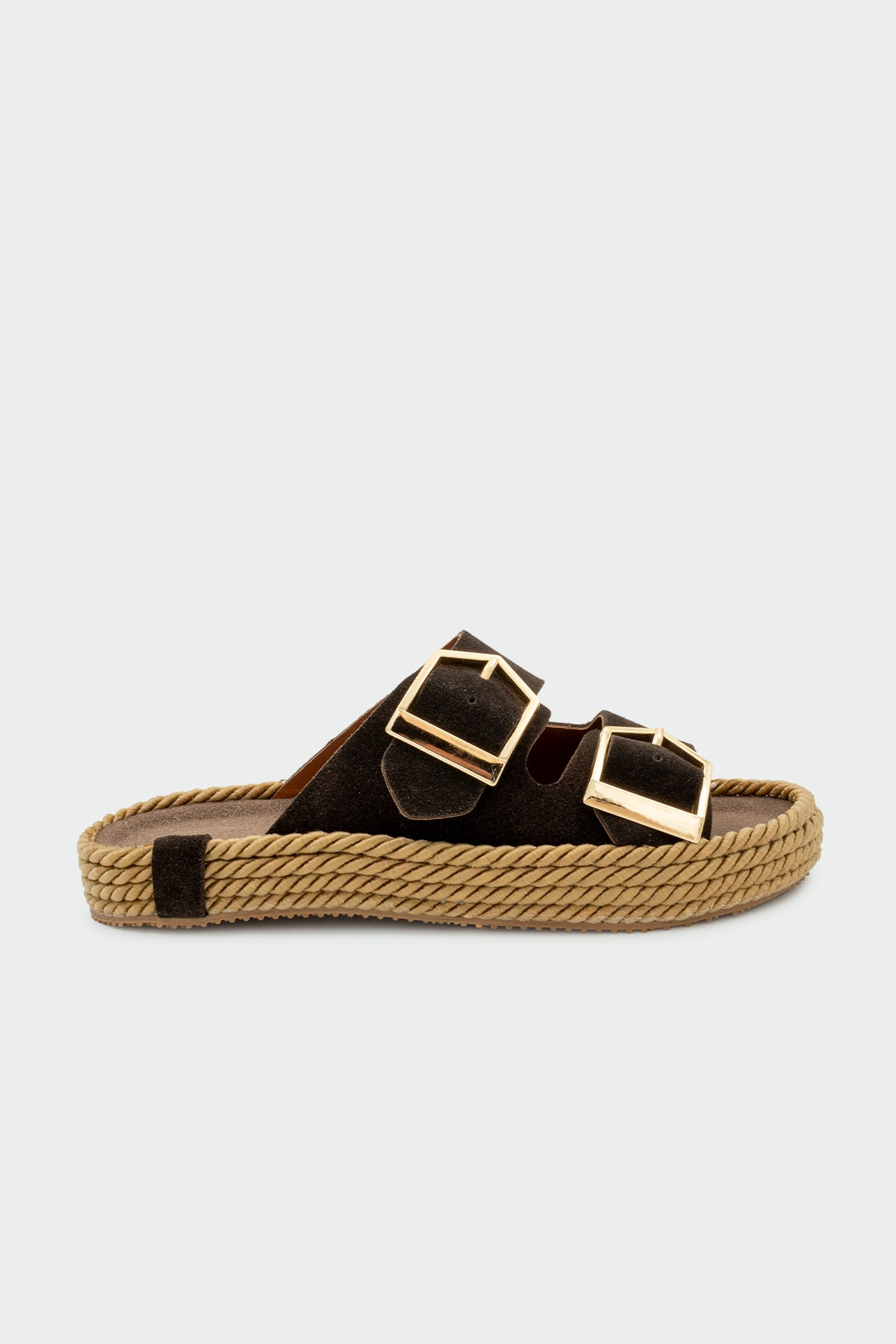 Pupil Çift Tokalı Hakiki Deri Kadın Terlik - ACI KAHVE