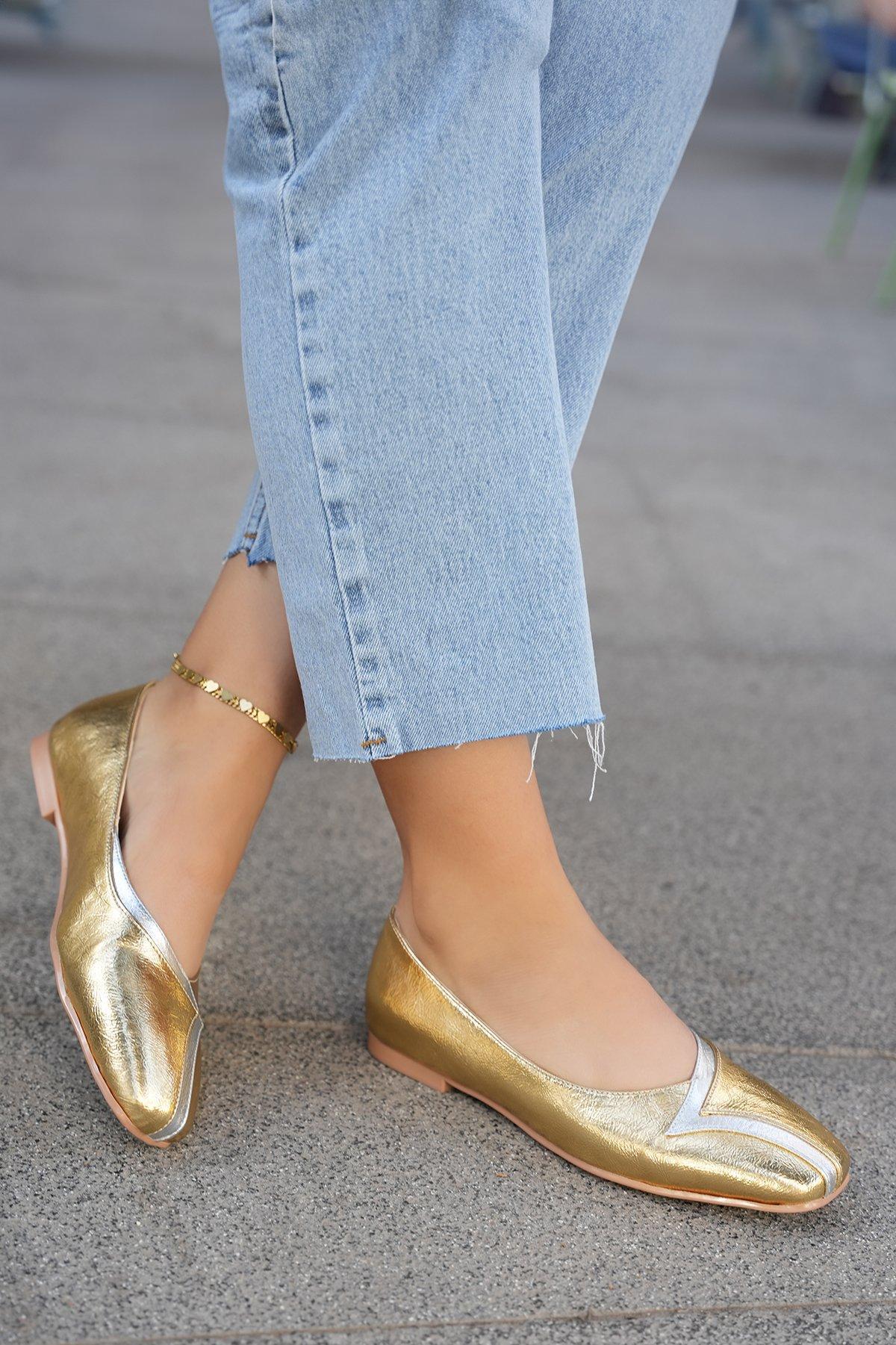 ANNA ASİMETRİK DETAYLI BABET - GOLD