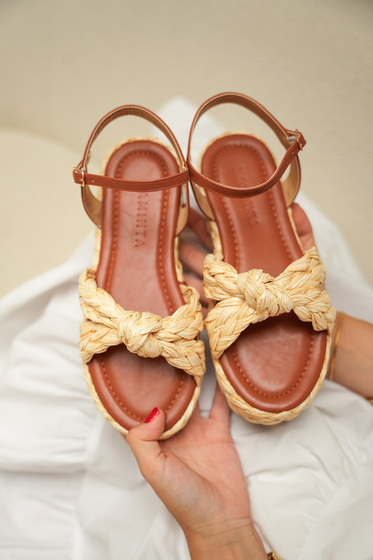 Army Hasır Düğüm Detaylı Sandalet - TABA