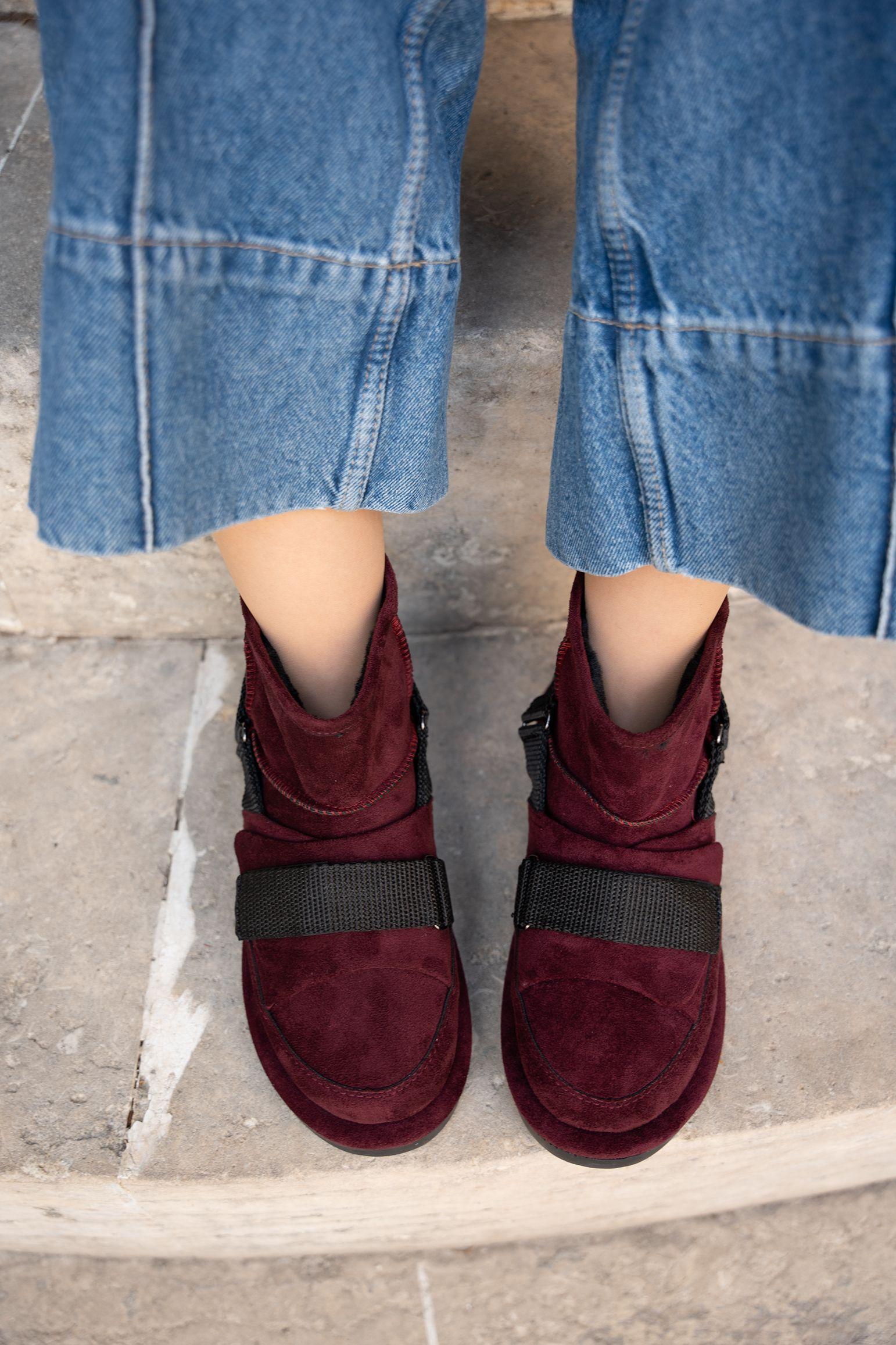 LESCAR SÜET İÇİ KÜRKLÜ BOT - BORDO