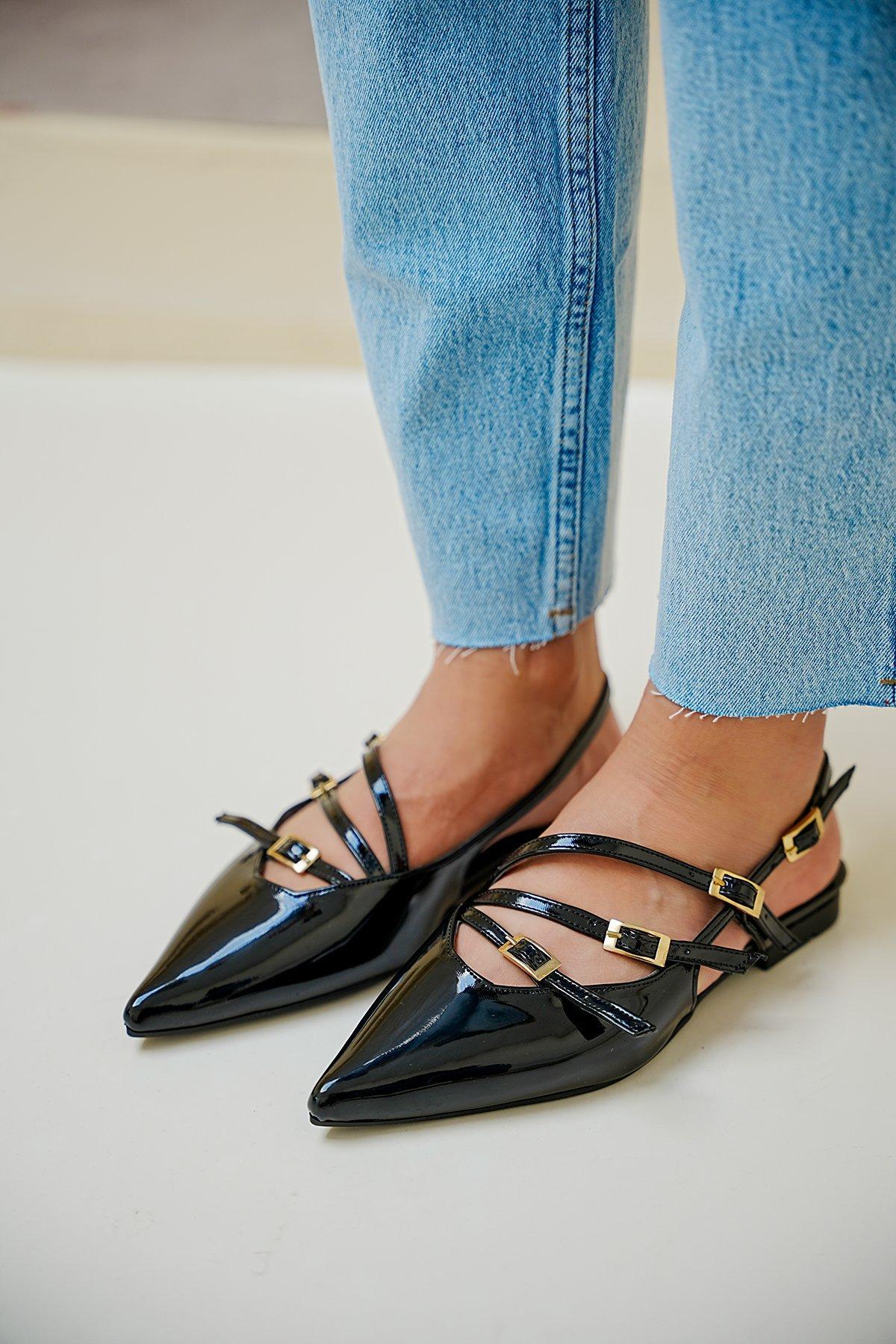 MONA ŞERİT DETAYLI BABET - SİYAH