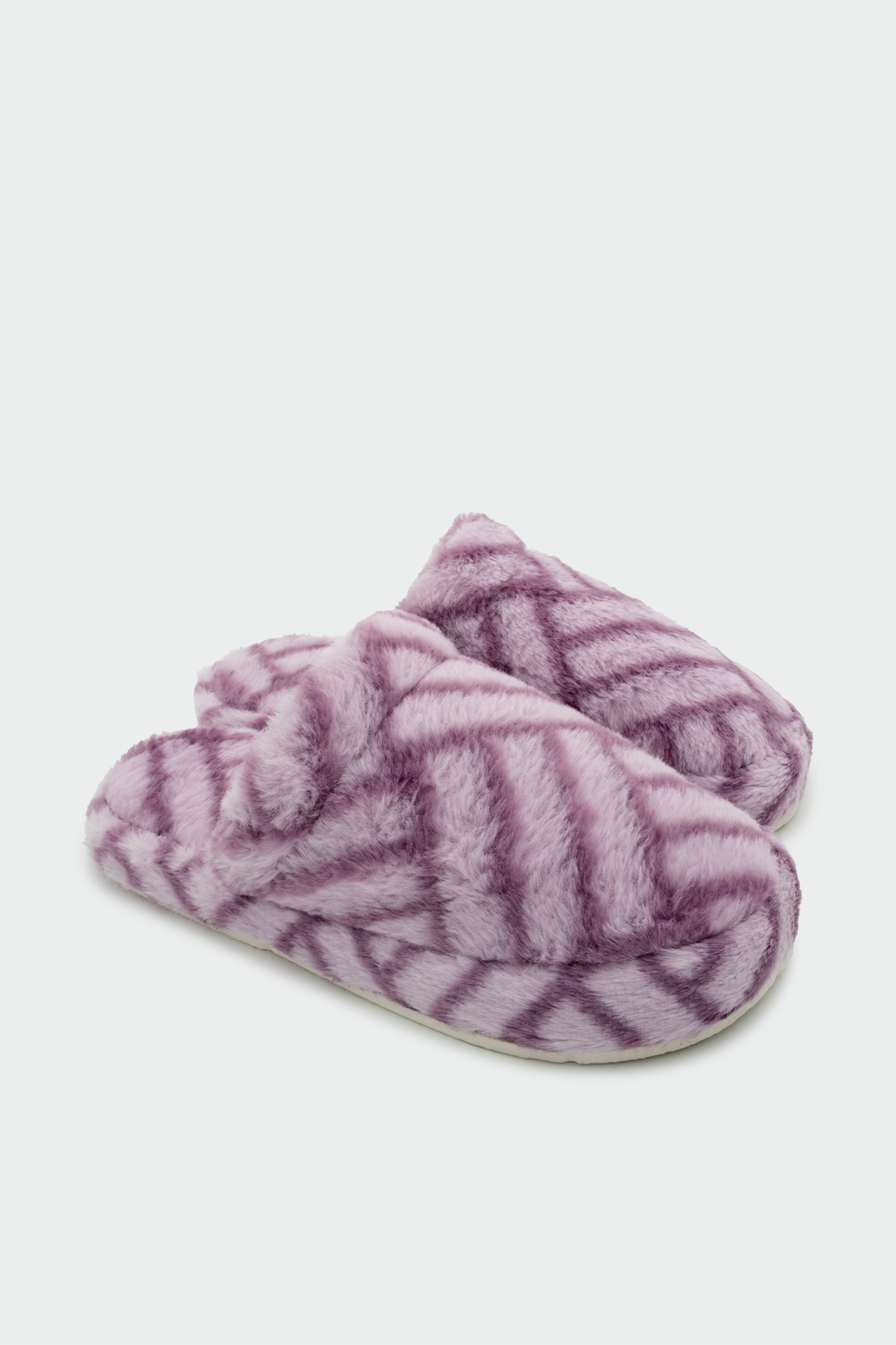 Purple Çizgi Desenli Ev Terliği - MOR