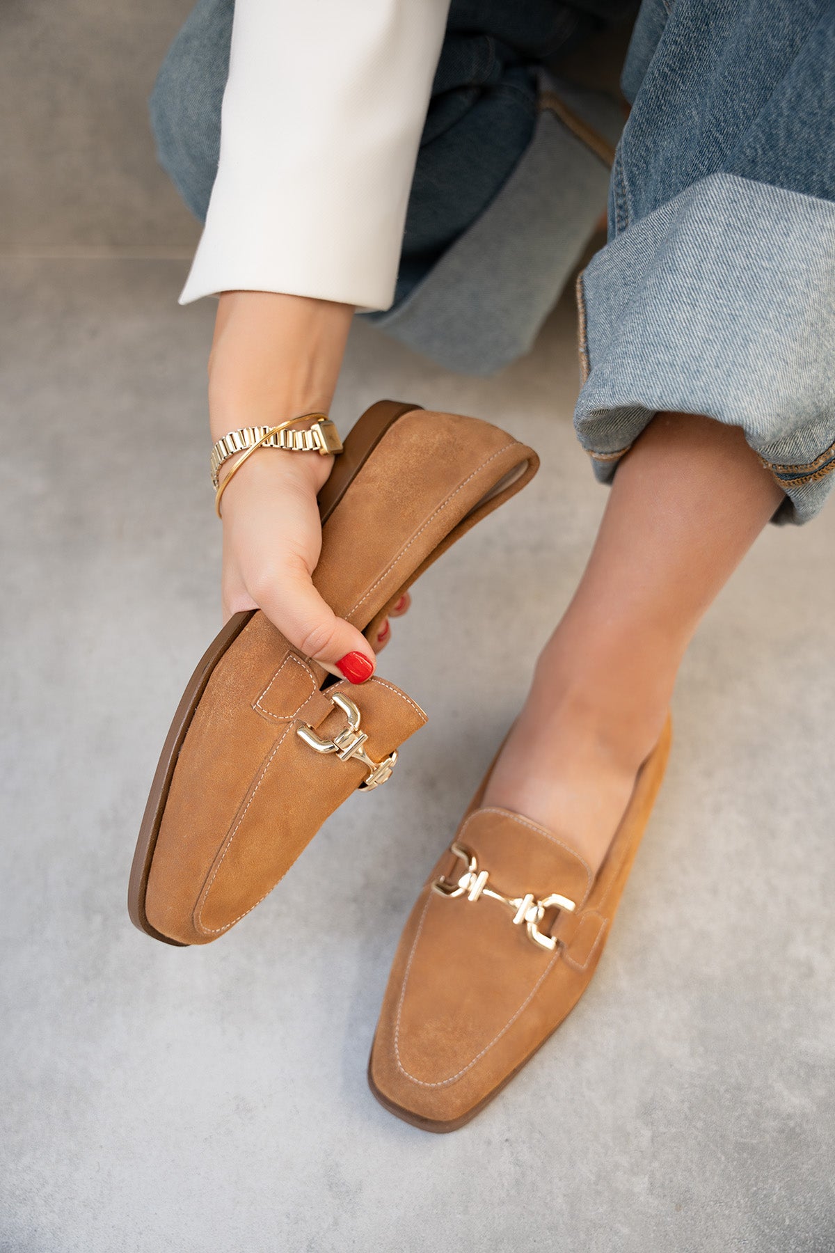 Aloha Gold Detaylı Loafer - TABA SÜET