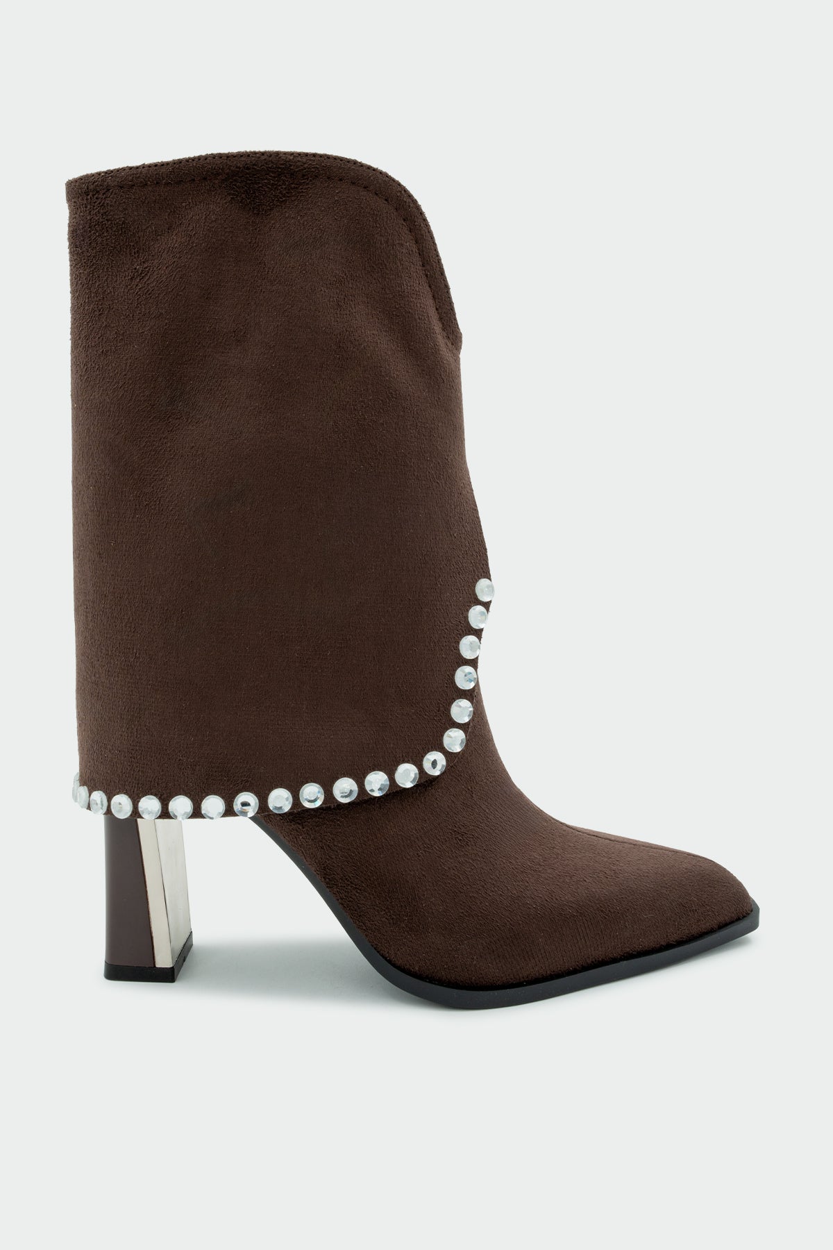 Samira Taş Detaylı Topuklu Bot - AcıKahve Süet