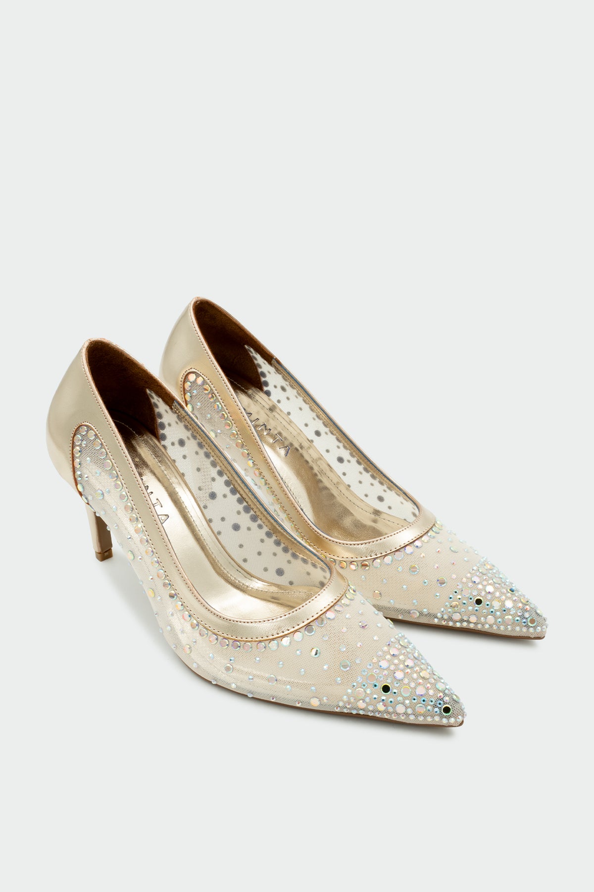 Miego Taşlı File Detaylı Kadın Topuklu Ayakkabı - GOLD