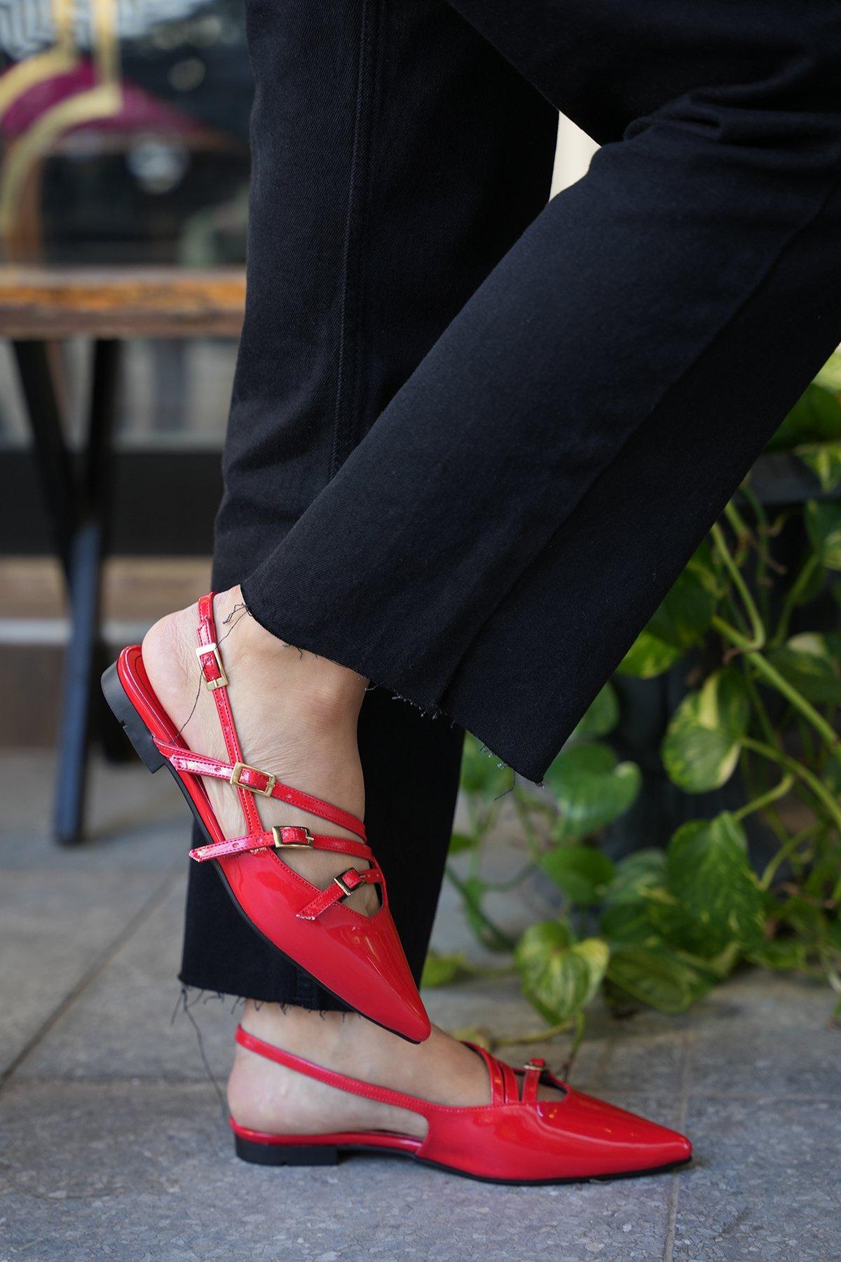 MONA ŞERİT DETAYLI BABET - KIRMIZI