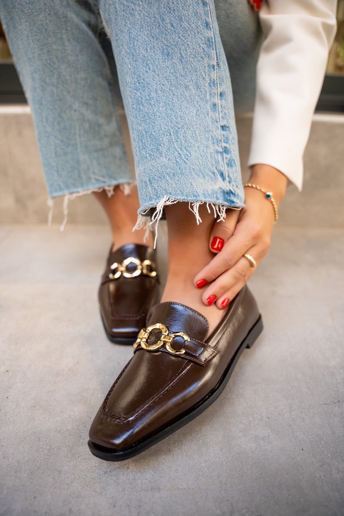 Biens Düz Taban Gold Detaylı Ayakkabı - AcıKahve Deri