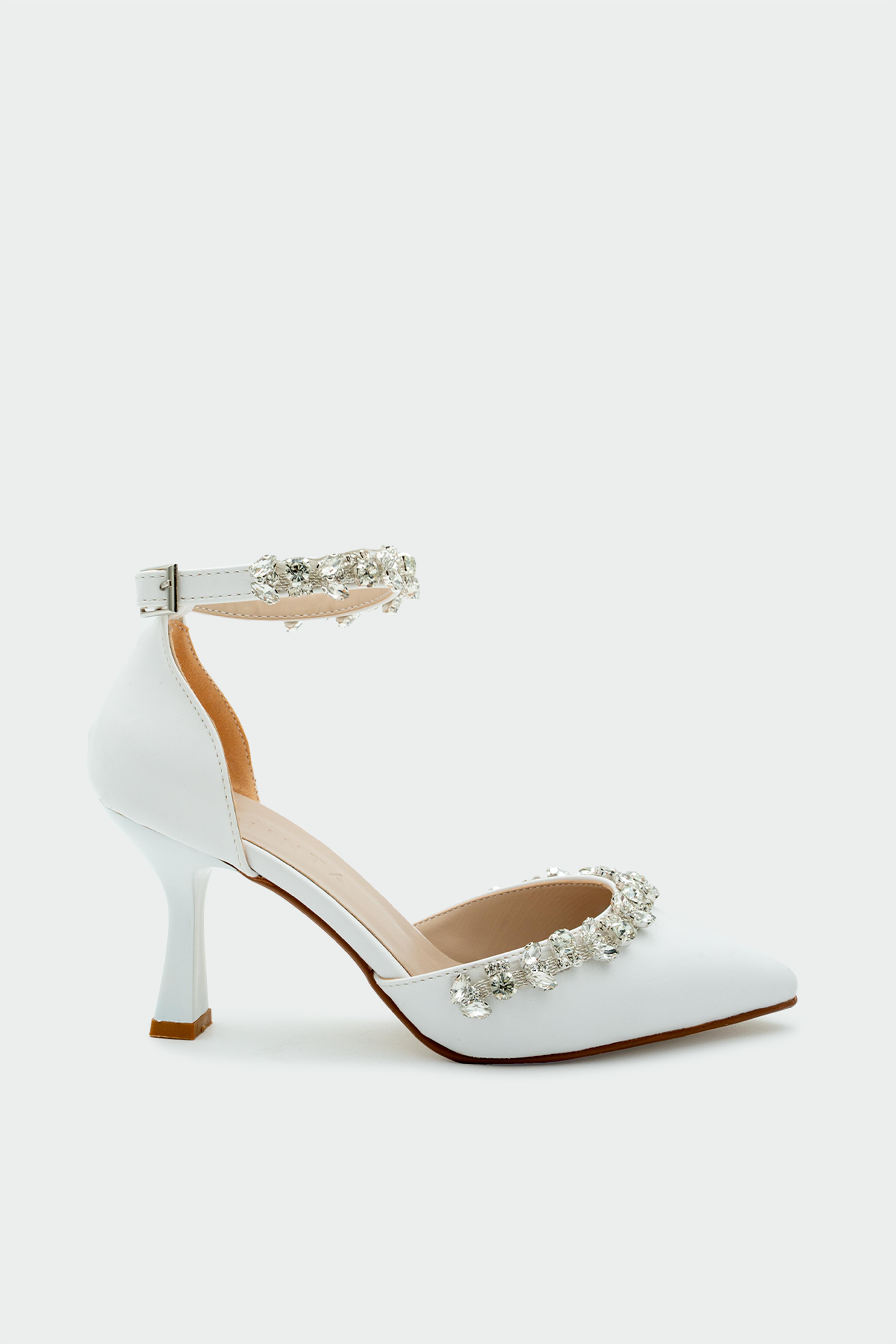 Anita Kristal Taş Gelin Ayakkabısı - BEYAZ