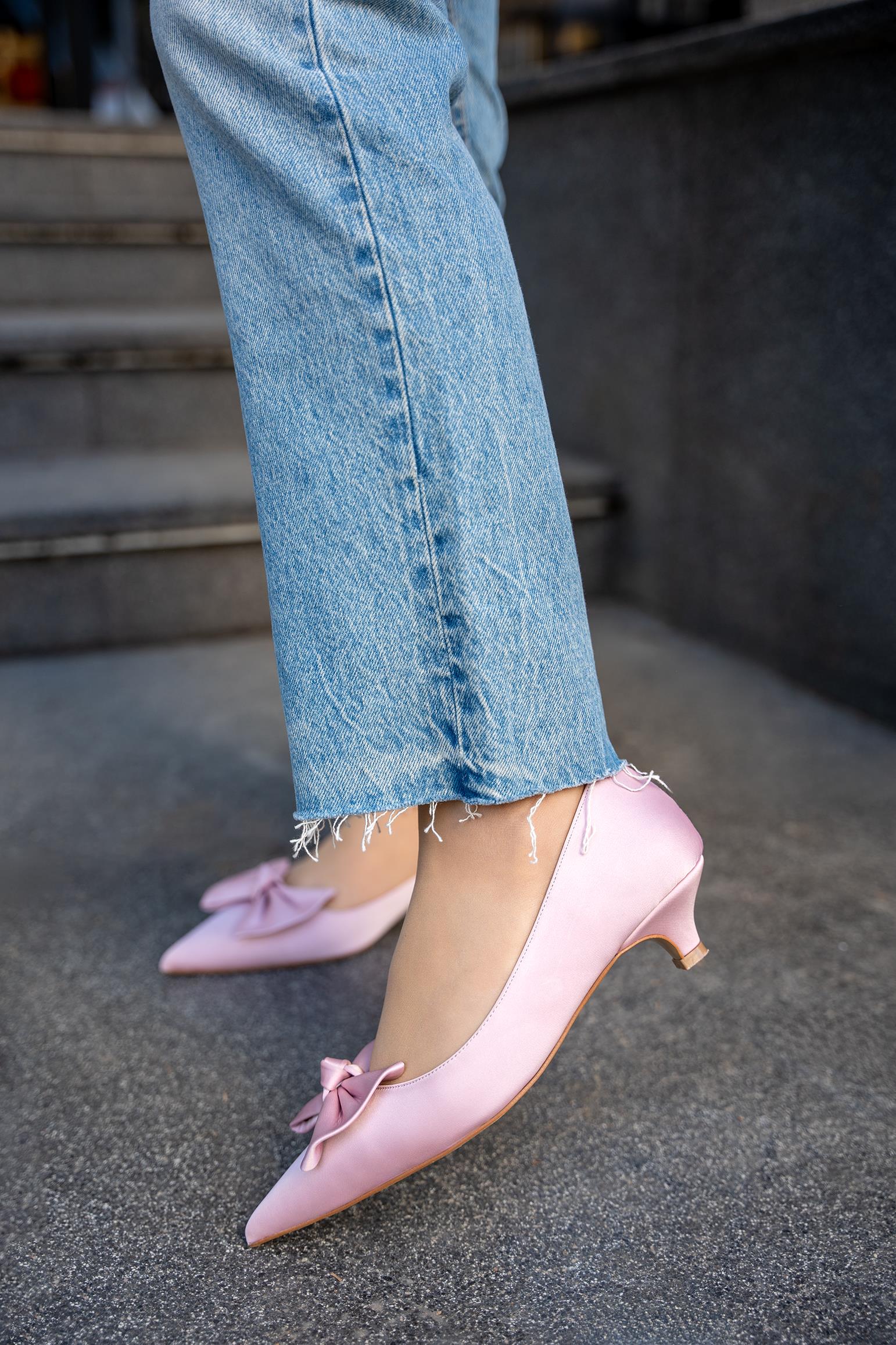 Marcia Fiyonk Detaylı Kadın Topuklu Ayakkabı - PUDRA SATEN