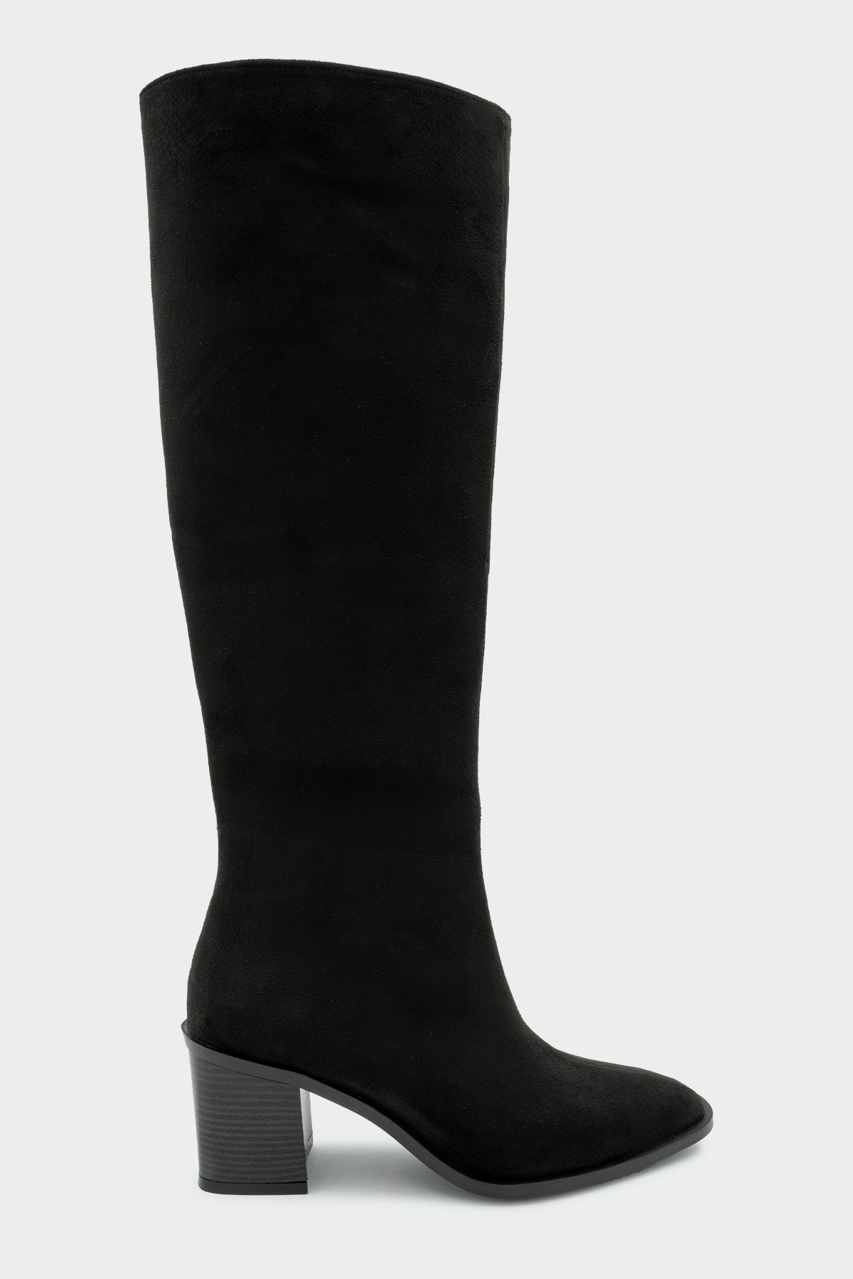 Volera Küt Burun Topuklu Çizme - SİYAH SÜET