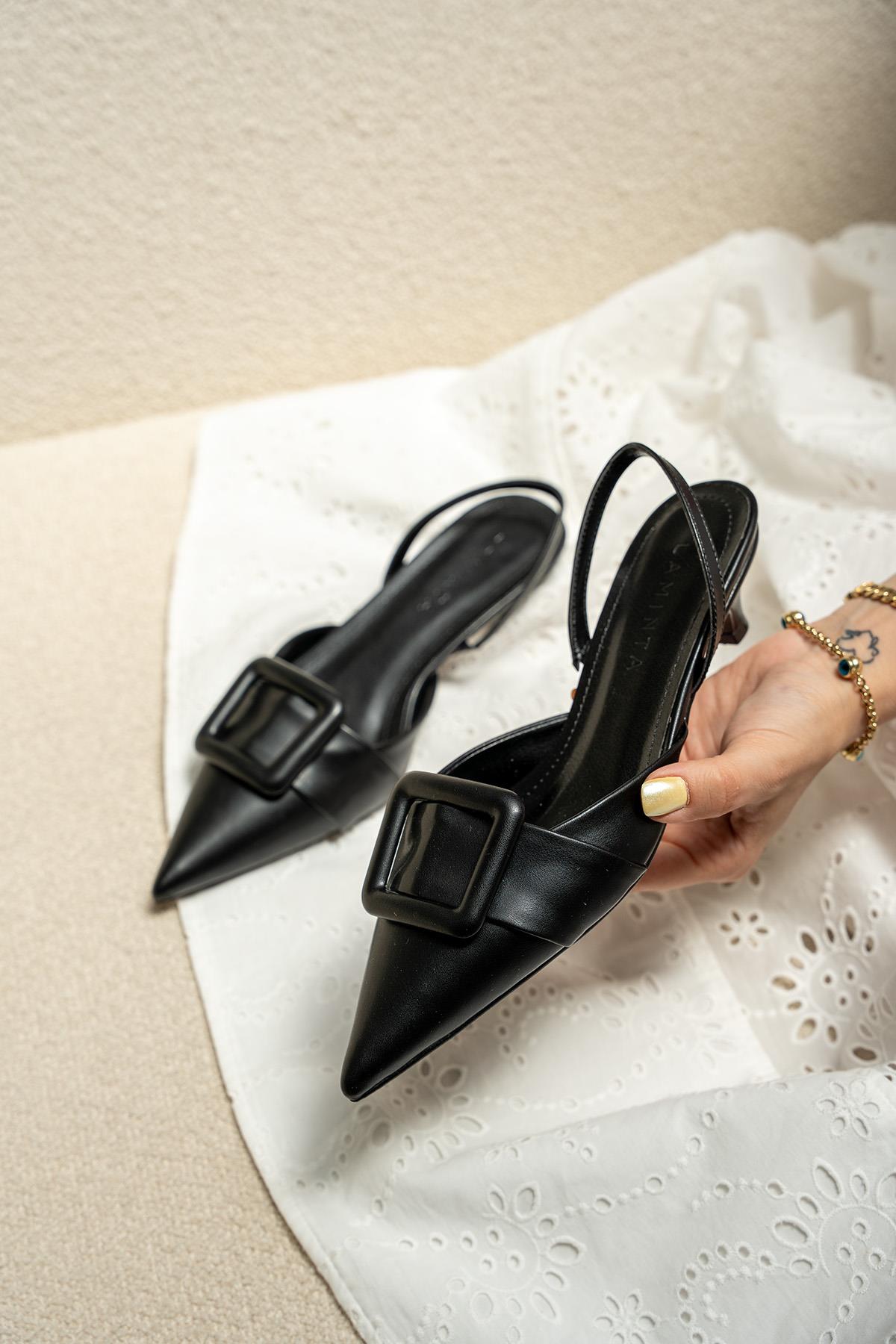 Nicole Tokalı Topuklu Ayakkabı - SİYAH DERİ