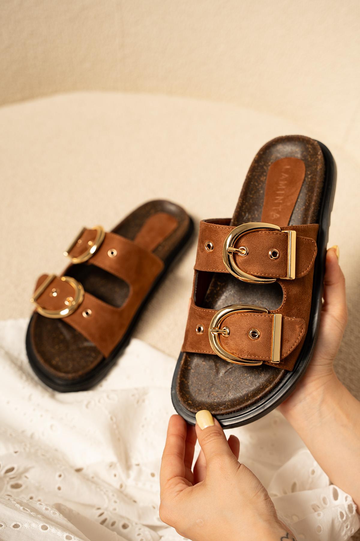 Craft Gold Toka Detaylı Terlik - TABA SÜET