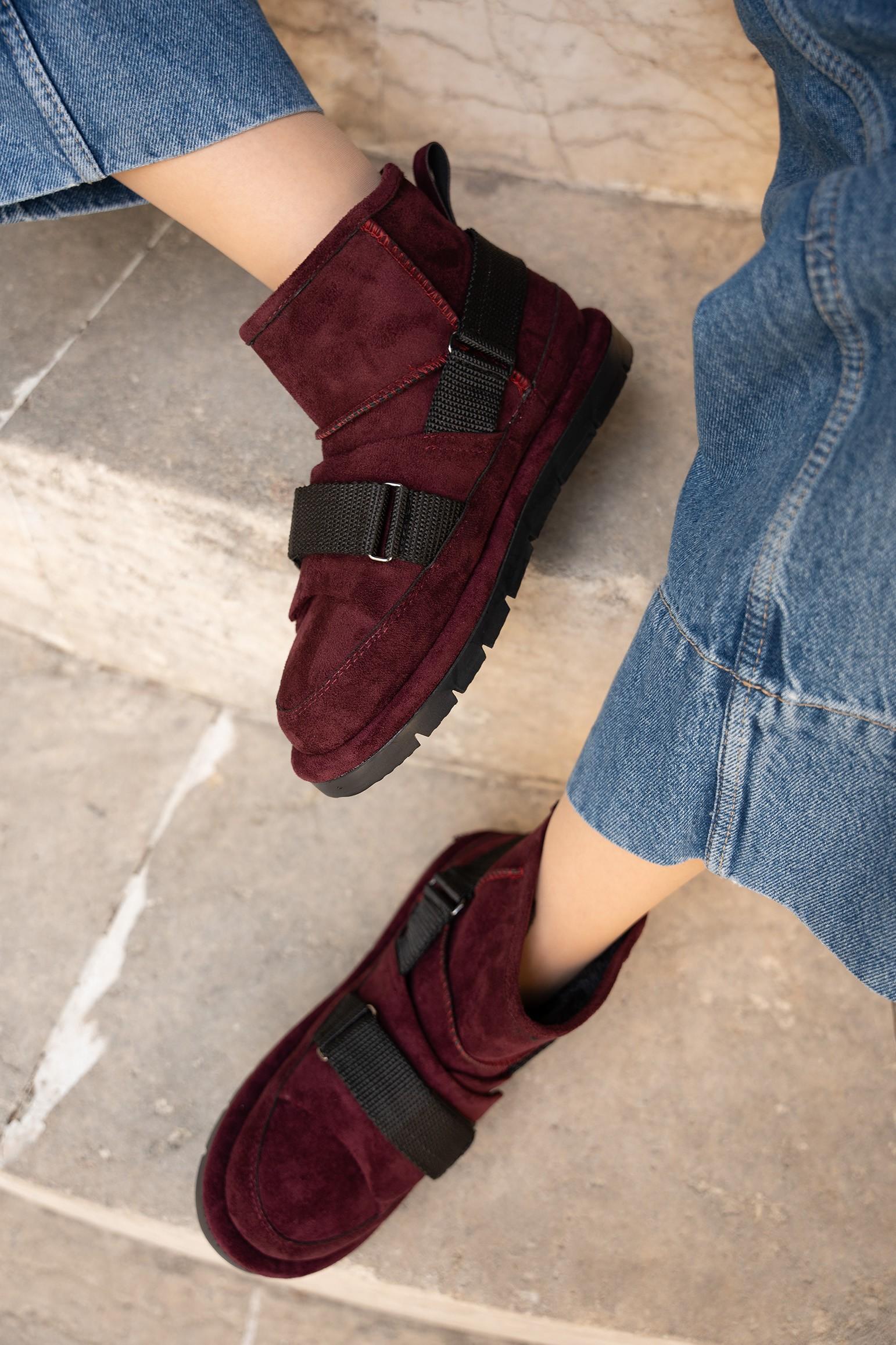 LESCAR SÜET İÇİ KÜRKLÜ BOT - BORDO