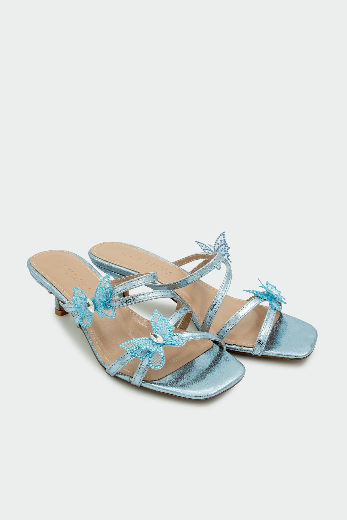 Fest Kelebekli Kadın Topuklu Terlik - Mavi