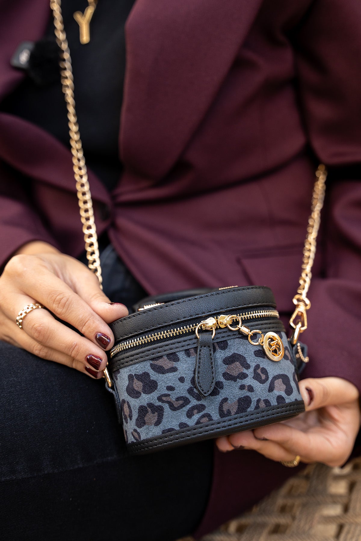 Juicy Hakiki Deri Mini Çapraz Çanta - GRİ