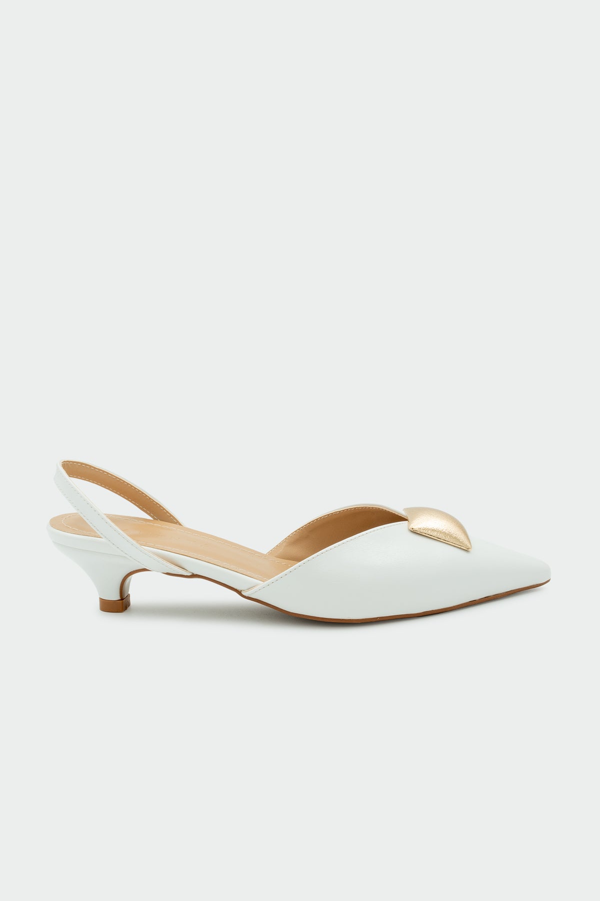 Ontri Gold Aksesuarlı Kadın Topuklu Ayakkabı - BEYAZ