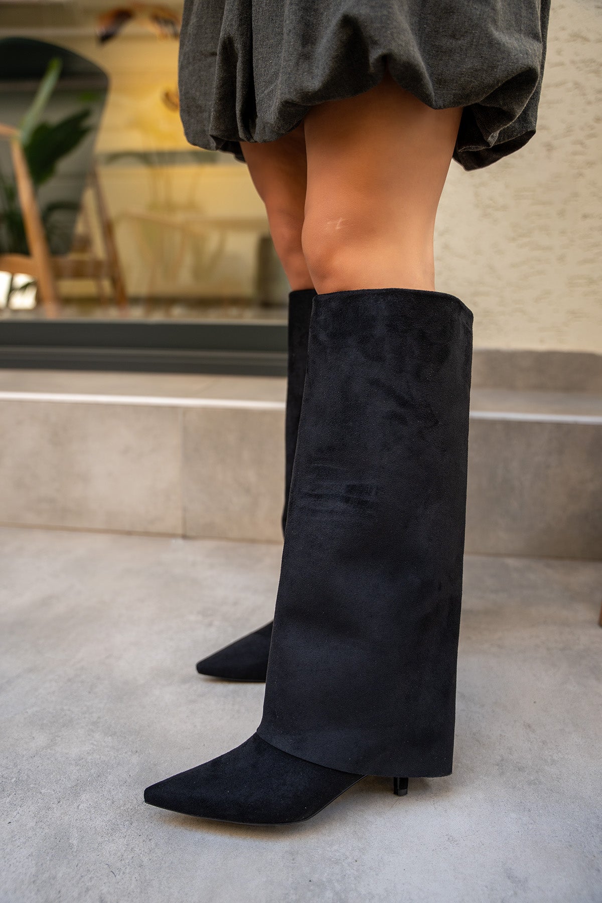 Jerry Tozluk Detaylı Kadın Çizme - SİYAH SÜET