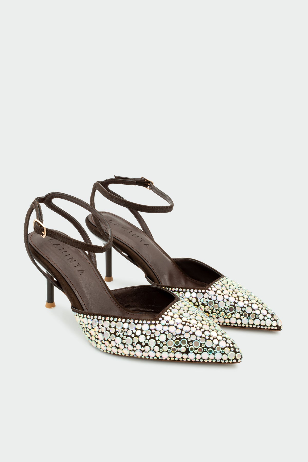 Putika Taşlı Bilekten Bağlamalı Kadın Topuklu Ayakkabı - ACI KAHVE