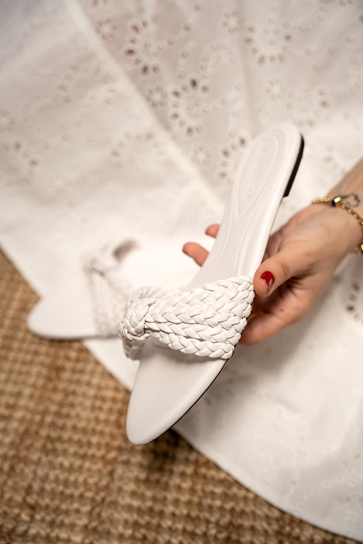 MİRİM ÖRGÜ DETAYLI TERLİK - BEYAZ