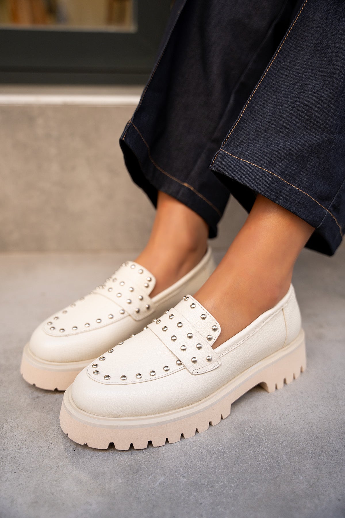 Sorley Troklu Hakiki Deri Loafer - EKRU