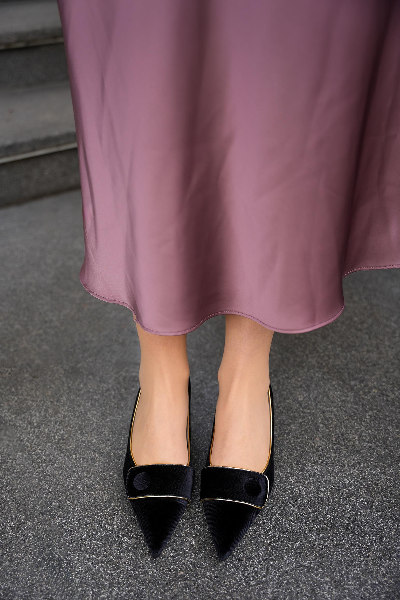 ULİANA DÜĞME DETAYLI KADIN TOPUKLU AYAKKABI - SİYAH