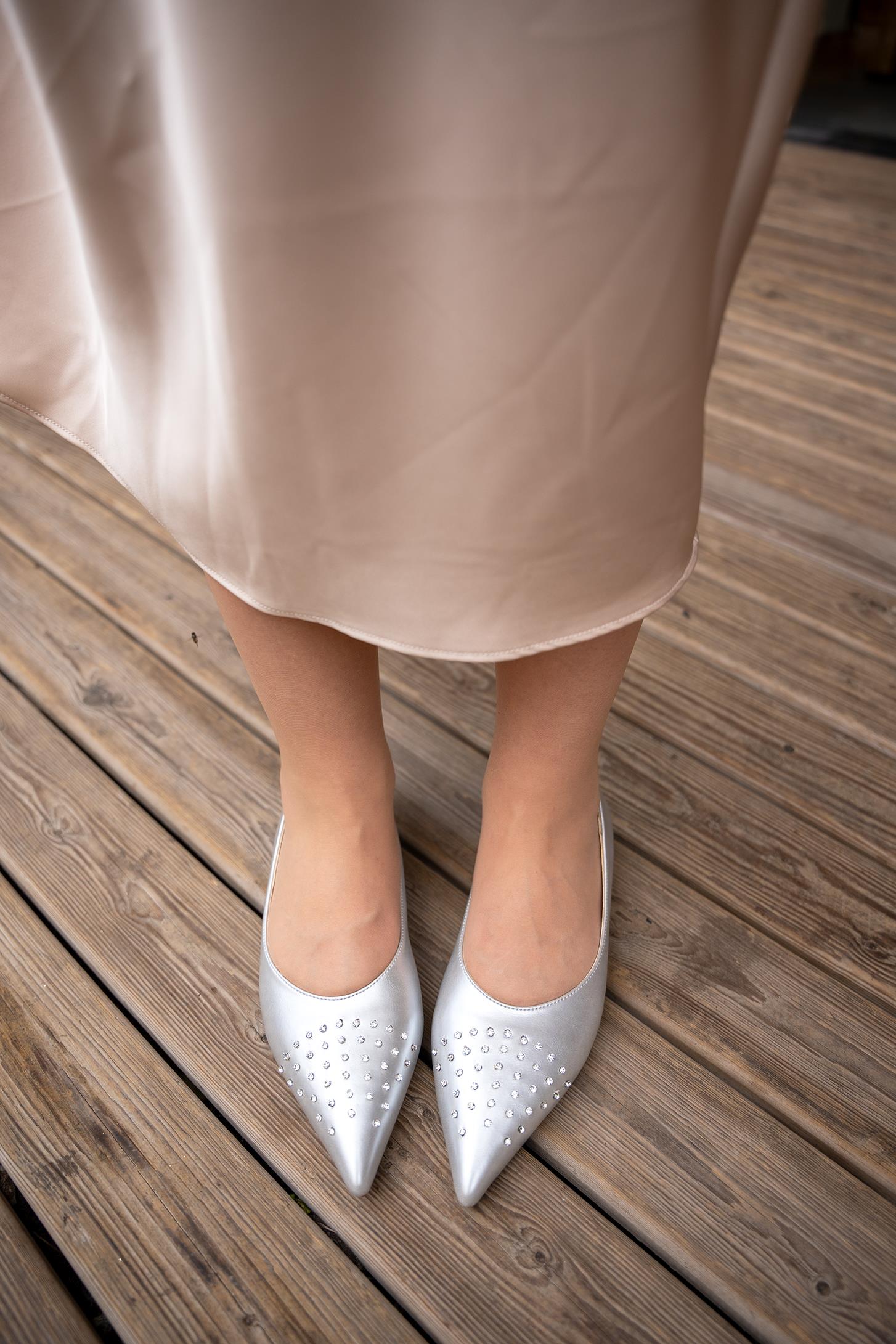 EYYA TAŞ DETAYLI BABET - Silver