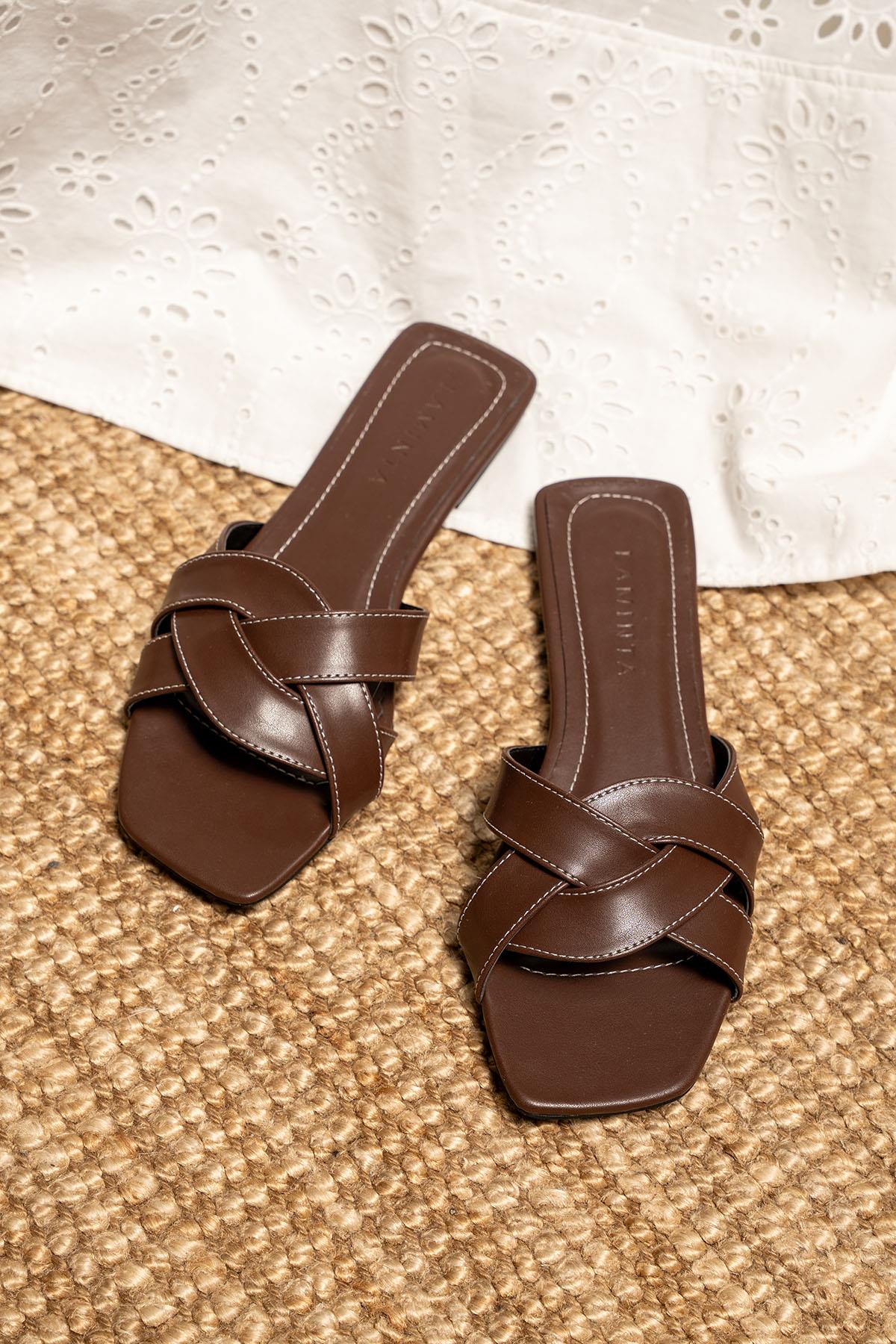 Kaizen Örgü Detaylı Düz Terlik - ACI KAHVE