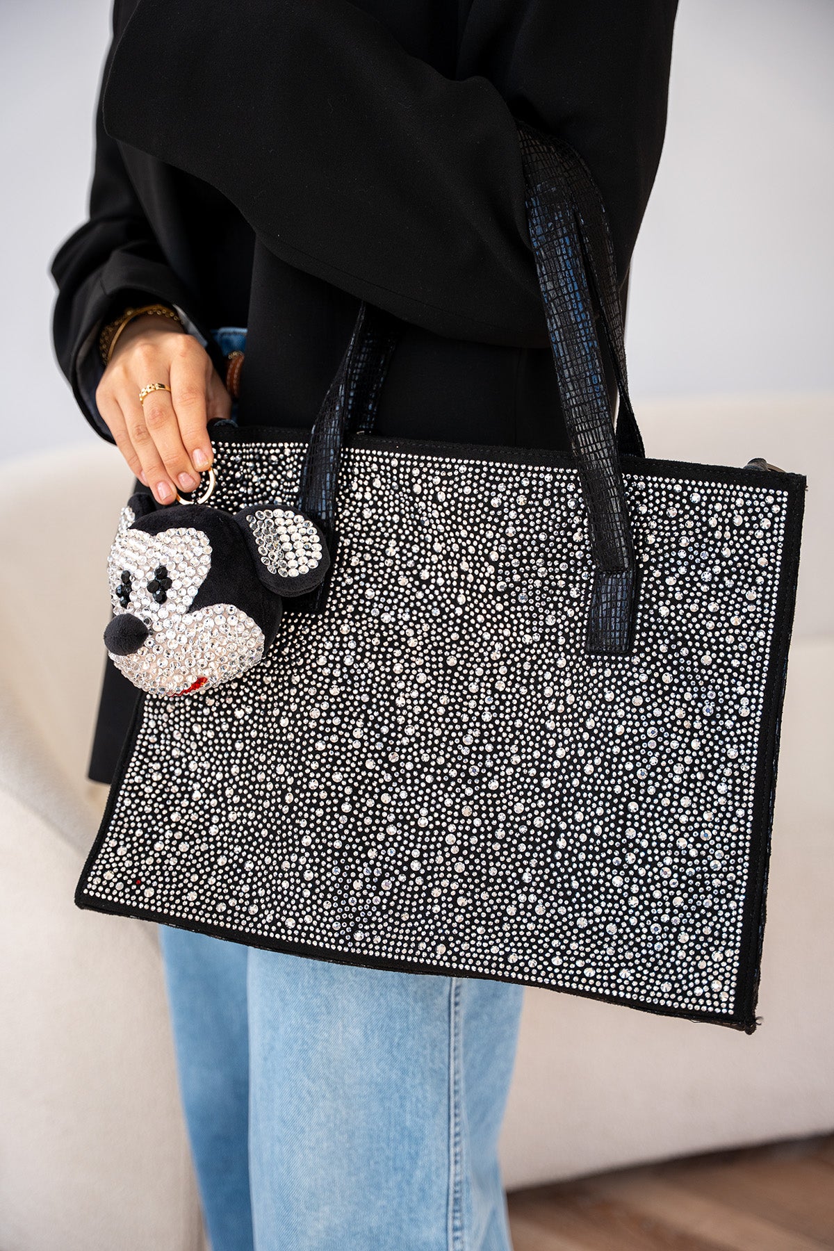 Mugo Taşlı Charm Detaylı Kadın Geniş Çanta - Silver