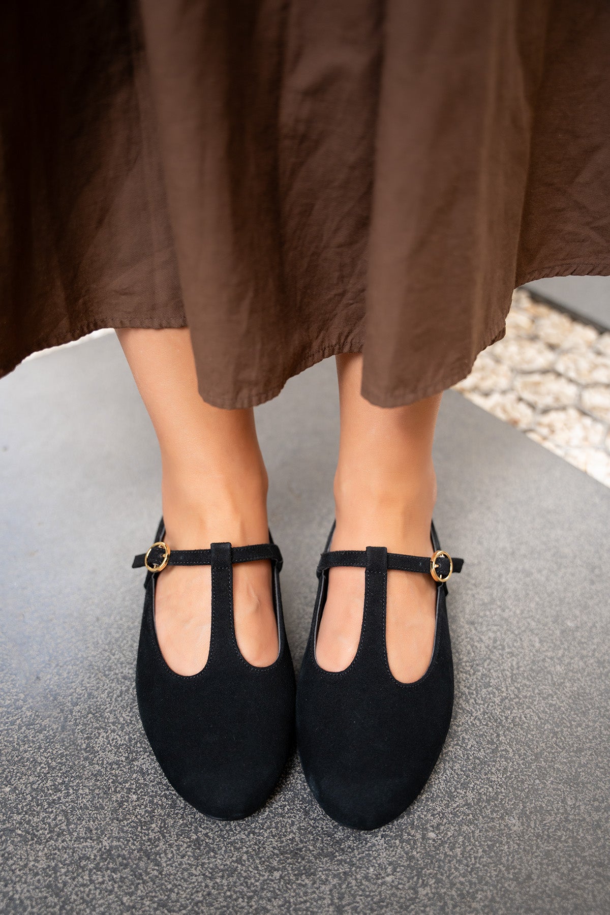 Judi Şerit Detaylı Babet - SİYAH SÜET