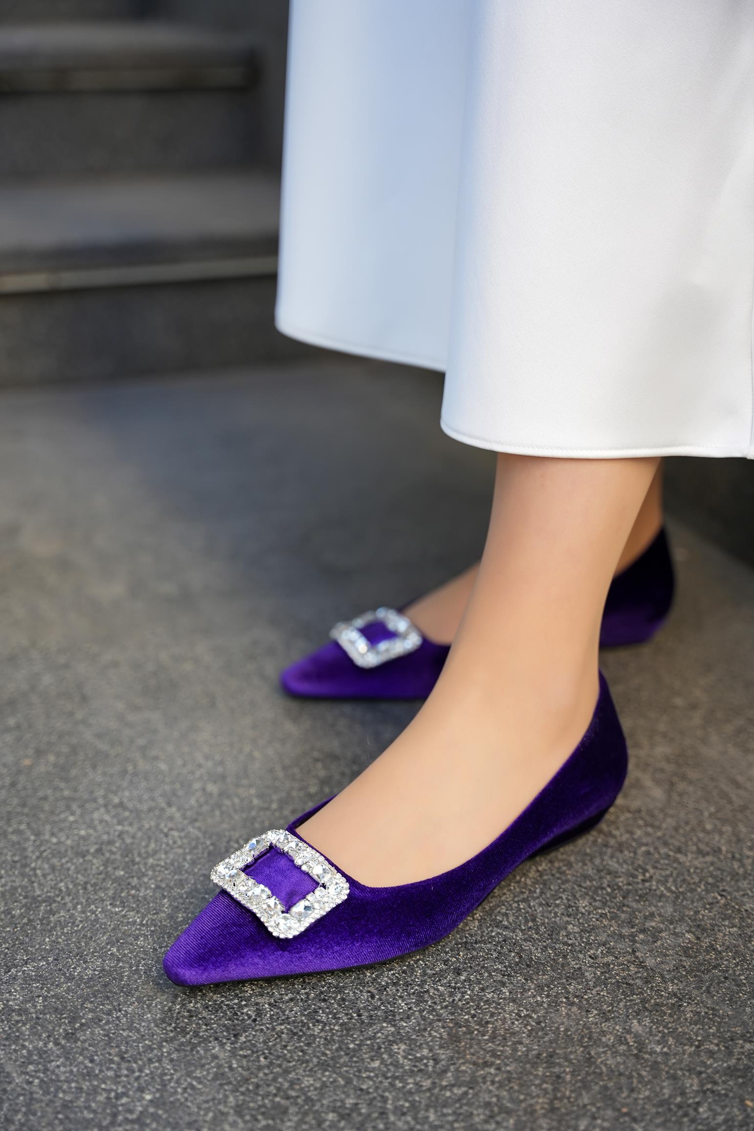 CARTY TAŞLI TOKA DETAYLI KADIN BABET - MOR