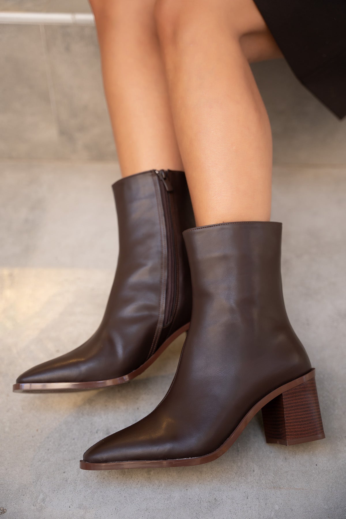 Chen Küt Burun Topuklu Bot - AcıKahve Deri