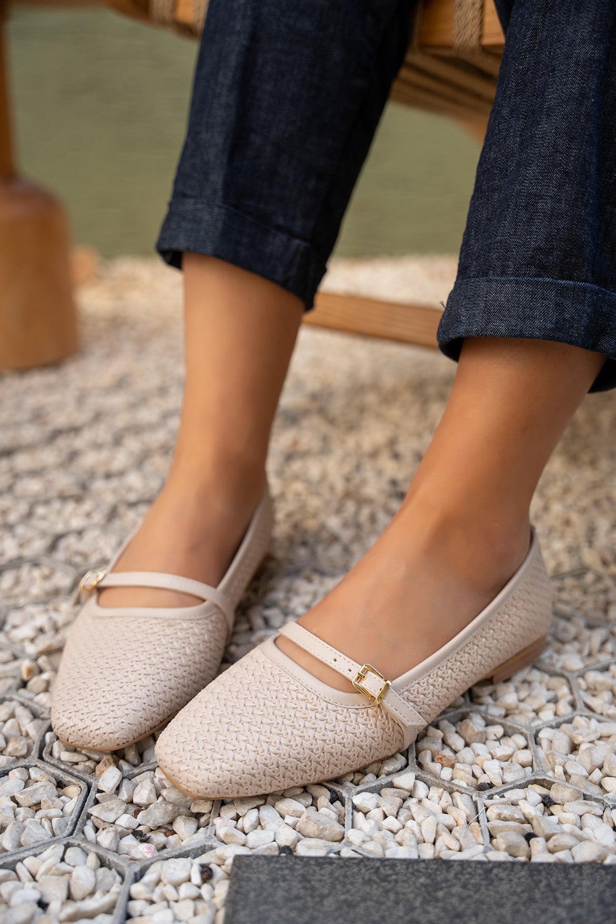 Samuel Örgü Detaylı Düz Kadın Babet - NUDE