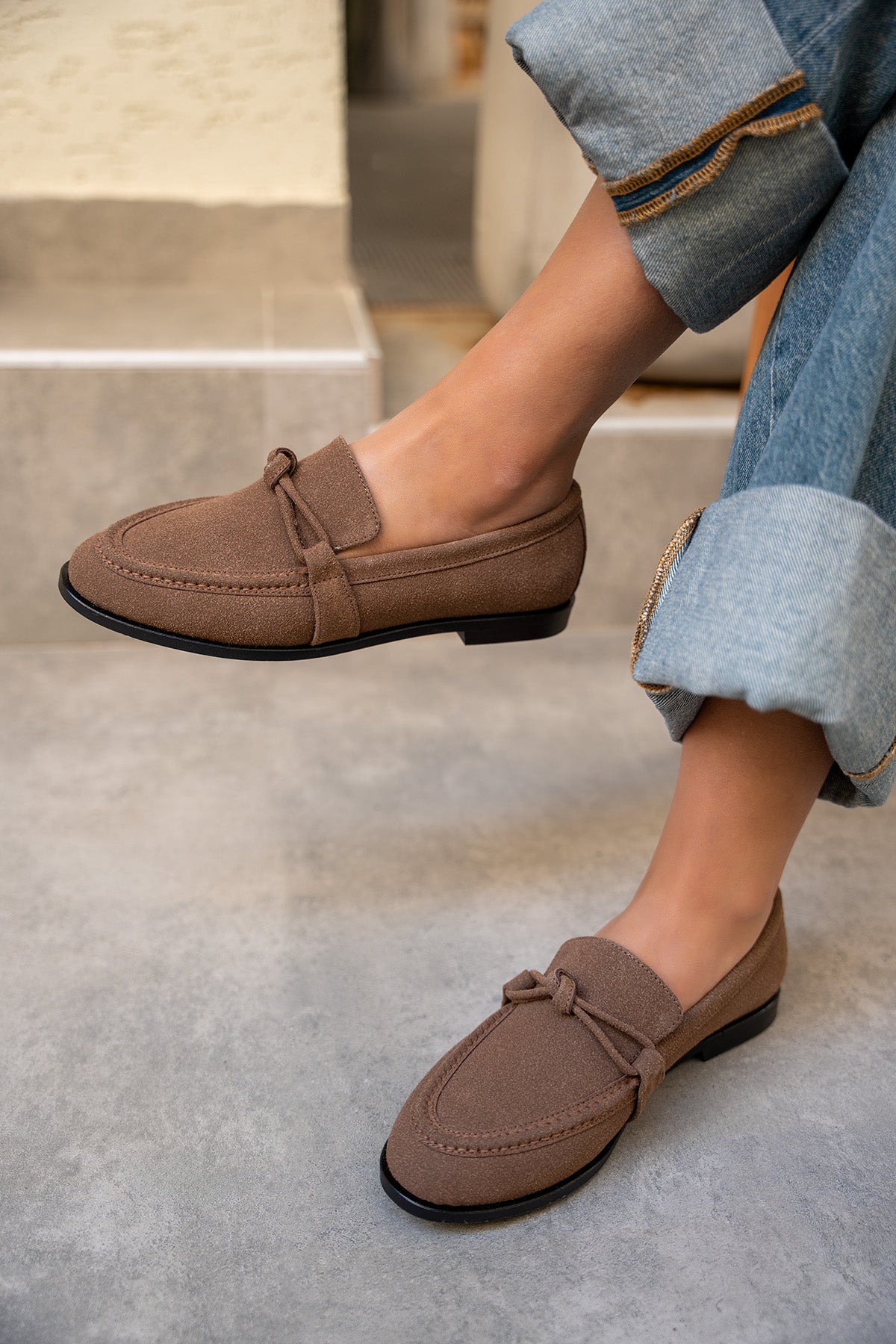 Onapy Düz Taban Düğüm Detaylı Ayakkabı - AcıKahve Süet