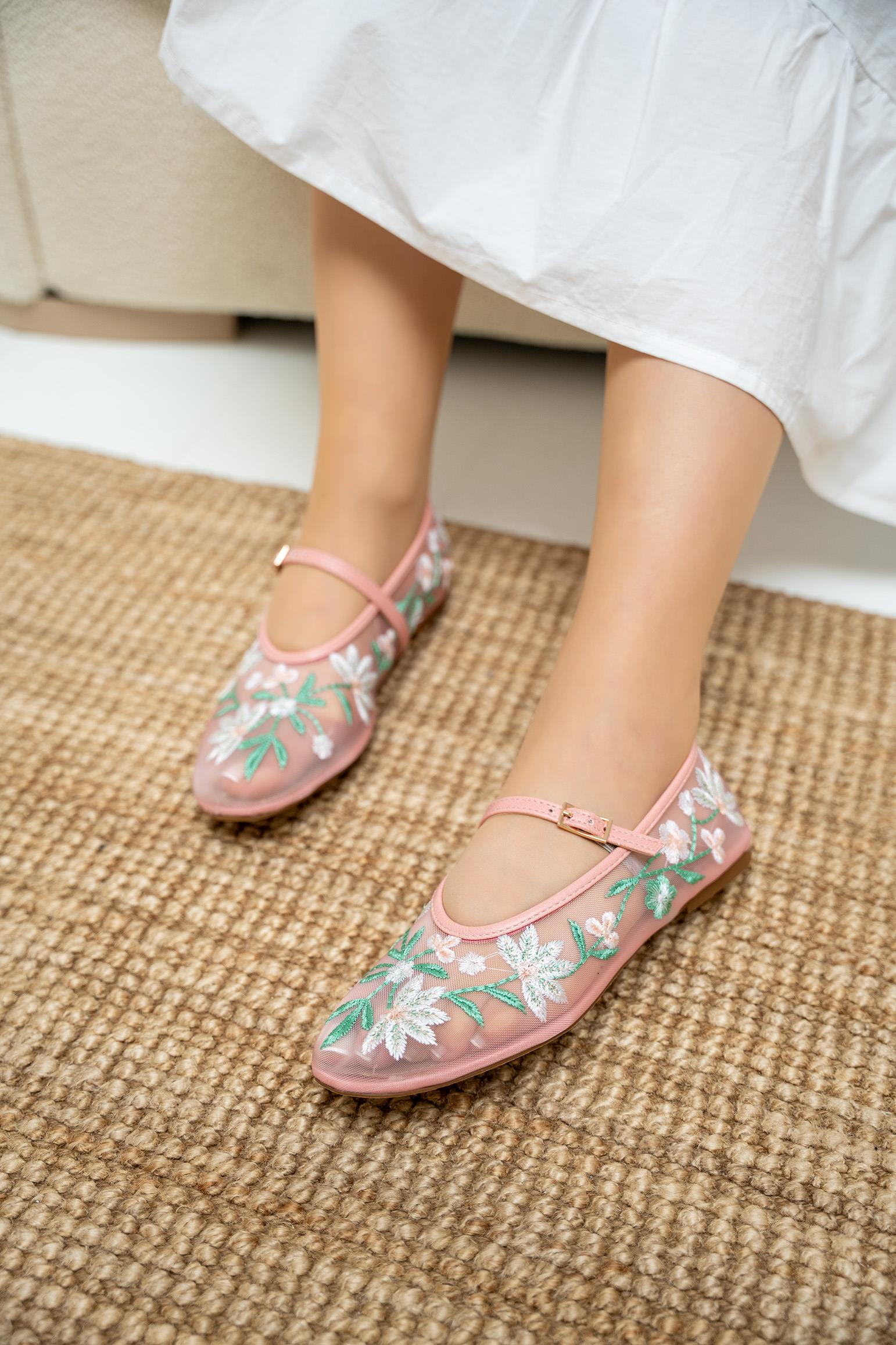 Lalu Nakış İşlemeli Babet - ŞEKER PEMBE